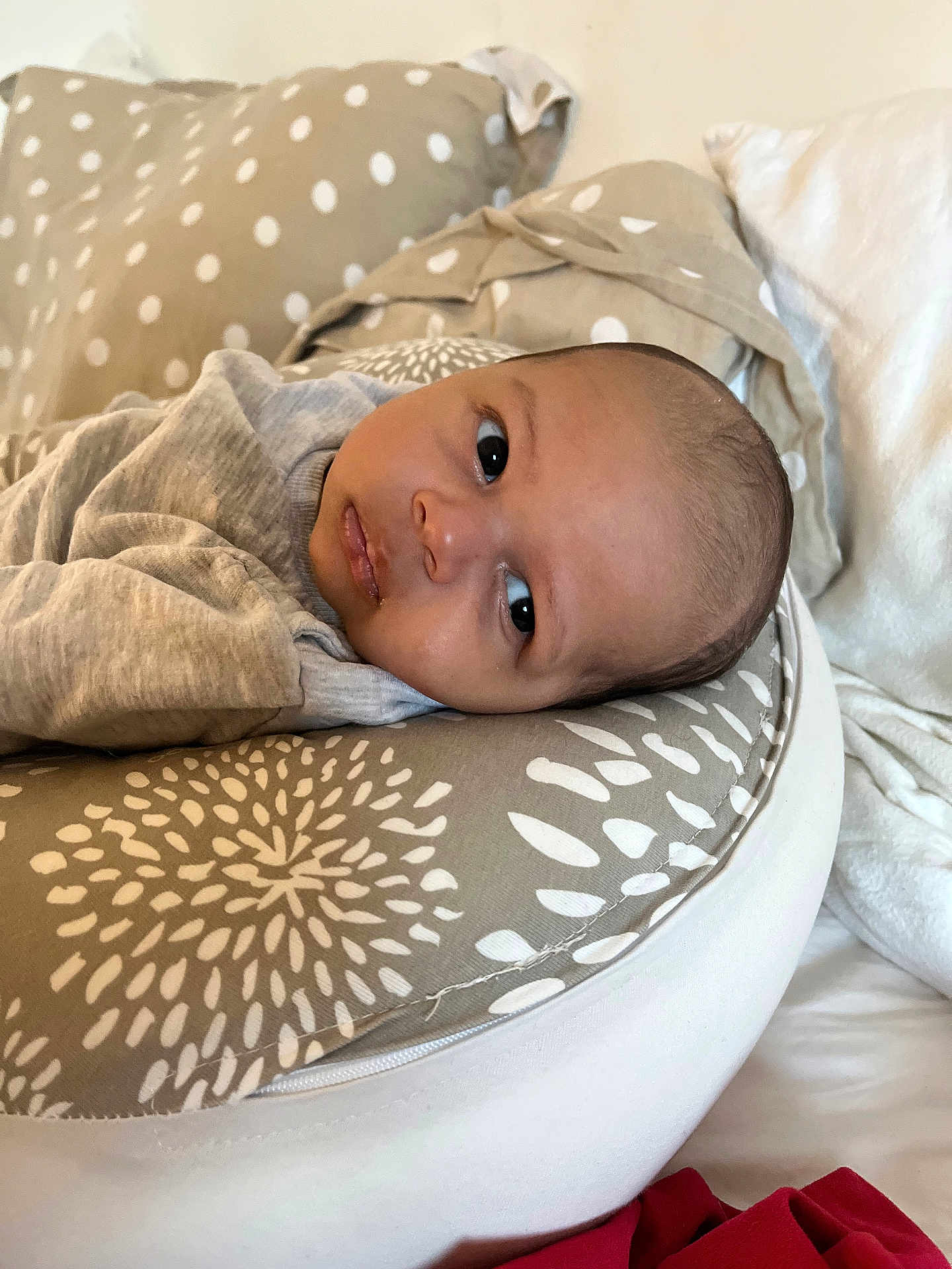 Lémaïck a rejoint le concours — aidez-le/la à gagner de superbes lots ! baby, infant, face, cushion, pillow, bed, clothing, pattern, indoor, person, expression, skin, head, eyes, mouth, sleepy, comfort, rest, soft, young