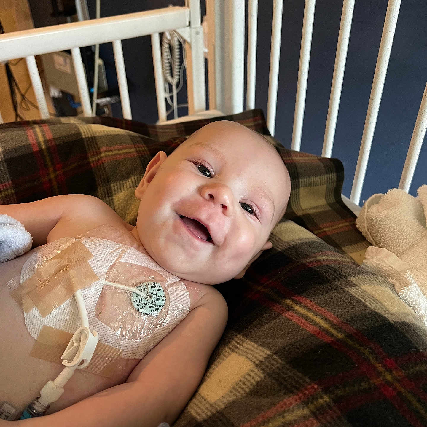 Wyatt joined the competition — help win amazing prizes! architecture, baby, babylaughing, bed, building, couch, crib, cushion, face, furniture, happy, head, homedecor, hospital, infantbed, newborn, person, photography, portrait, smile