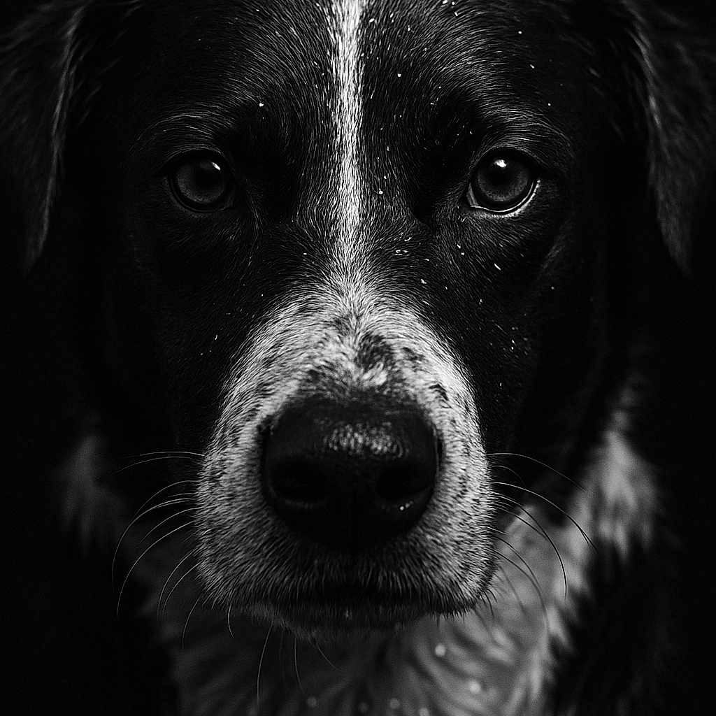 Pitt a rejoint le concours — aidez-le/la à gagner de superbes lots ! animal, animal_portrait, black_and_white, canine, close_up, dark_background, detailed, dog, expressive_eyes, face, fur, headshot, monochrome, muzzle, pet, portrait, texture, wet_nose, whiskers, wildlife