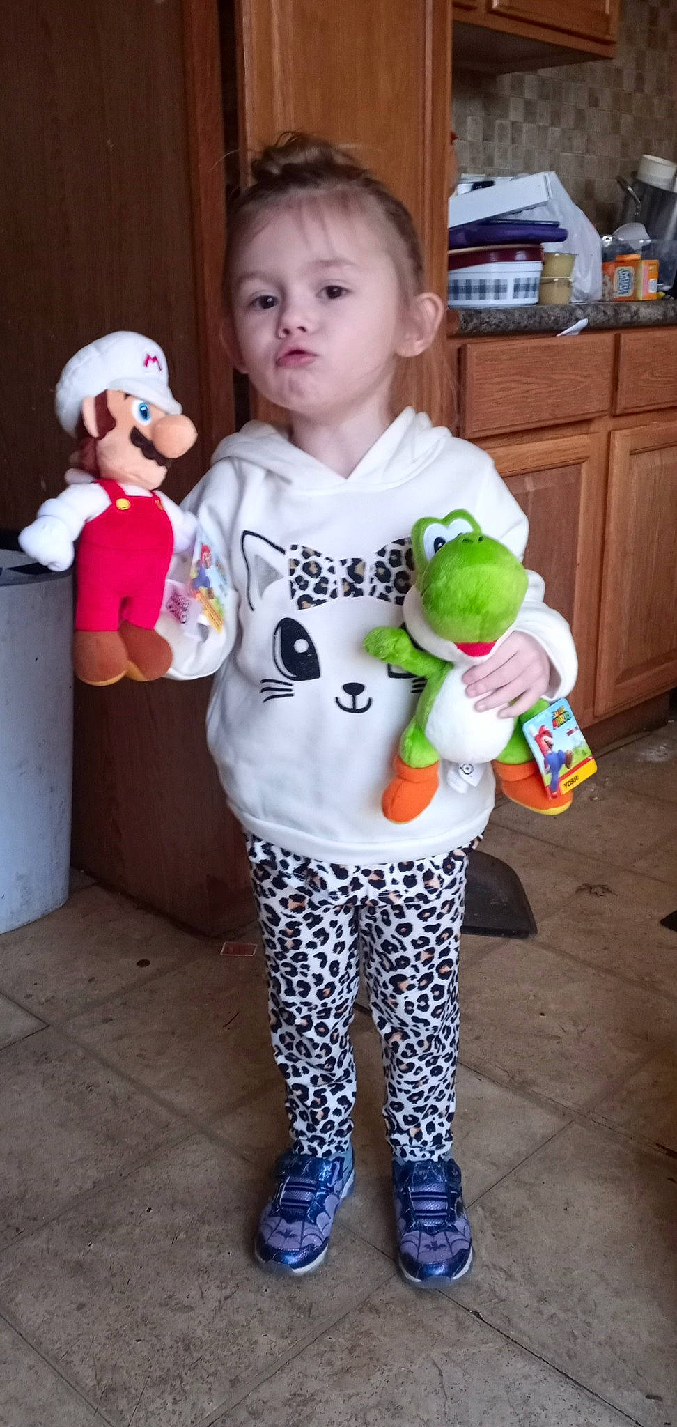 Luna joined the competition — help win amazing prizes! baby, baby_toddler_clothing, cabinetry, child, fun, happy, head, joint, organ, pattern, person, photograph, sleeve, snapshot, standing, stuffed_toy, t_shirt, textile, toddler, toy