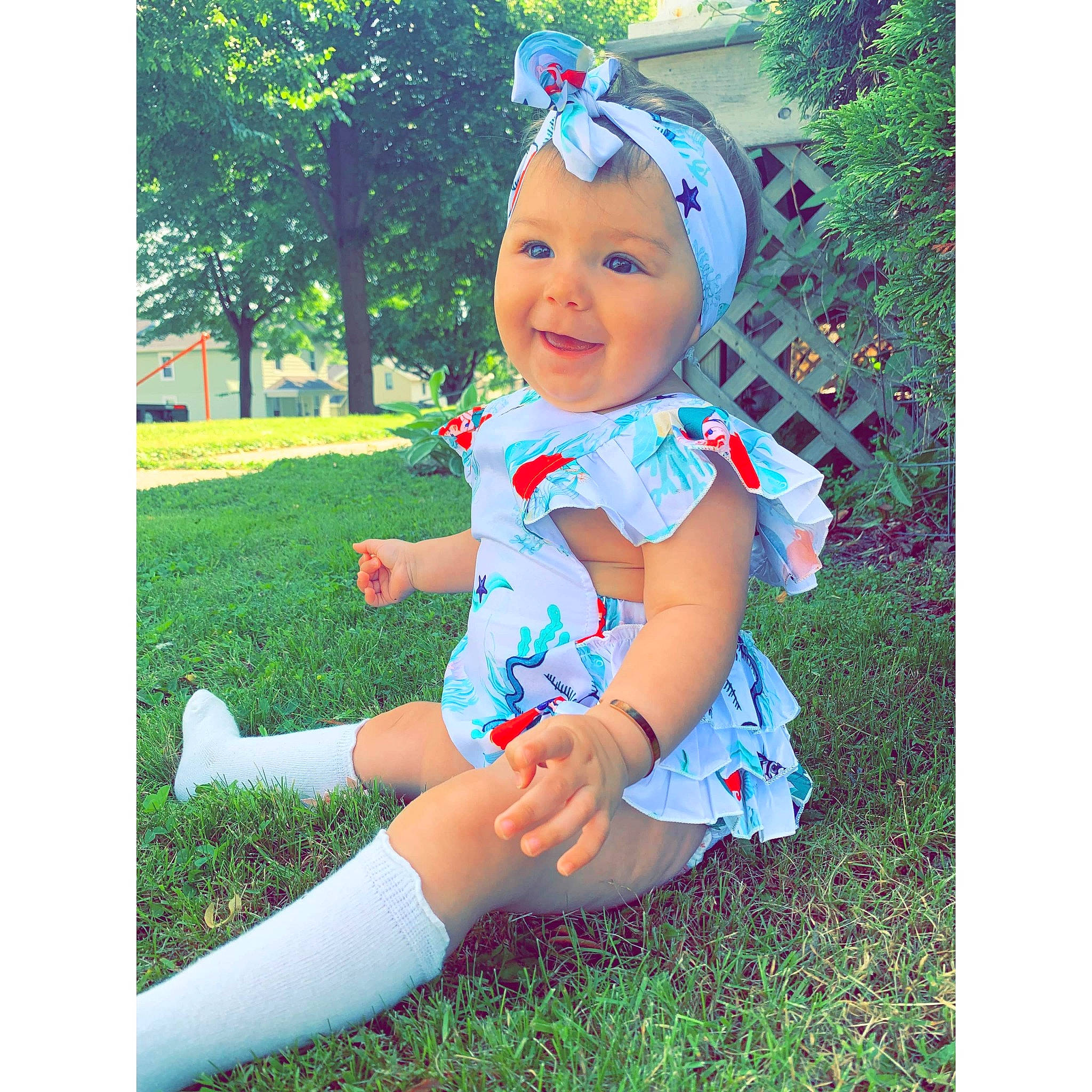 Cataleya is registered to the contest to win money with this photo: baby, baby_products, baby_toddler_clothing, child, clothing, design, dress, grass, hair_accessory, headband, headgear, joy, pattern, person, plant, play, product, smile, summer, textile