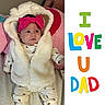 Annaaleyah is registered to the contest to win money with this photo: baby, child, pajamas, pink_bow, hooded_vest, bed, pillow, soft_toys, message, colorful_letters, love_message, indoor, cute, infant, smiling, lying_down, cozy, comfortable, warm_clothing, portrait