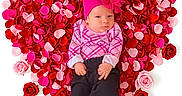 Annaaleyah is registered to the contest to win money with this photo: baby, infant, pink_hat, plaid_shirt, black_pants, white_socks, rose_petals, heart_shape, red_roses, pink_roses, flower_arrangement, valentine_theme, cute, portrait, laying_down, studio_photo, white_background, adorable, child, newborn