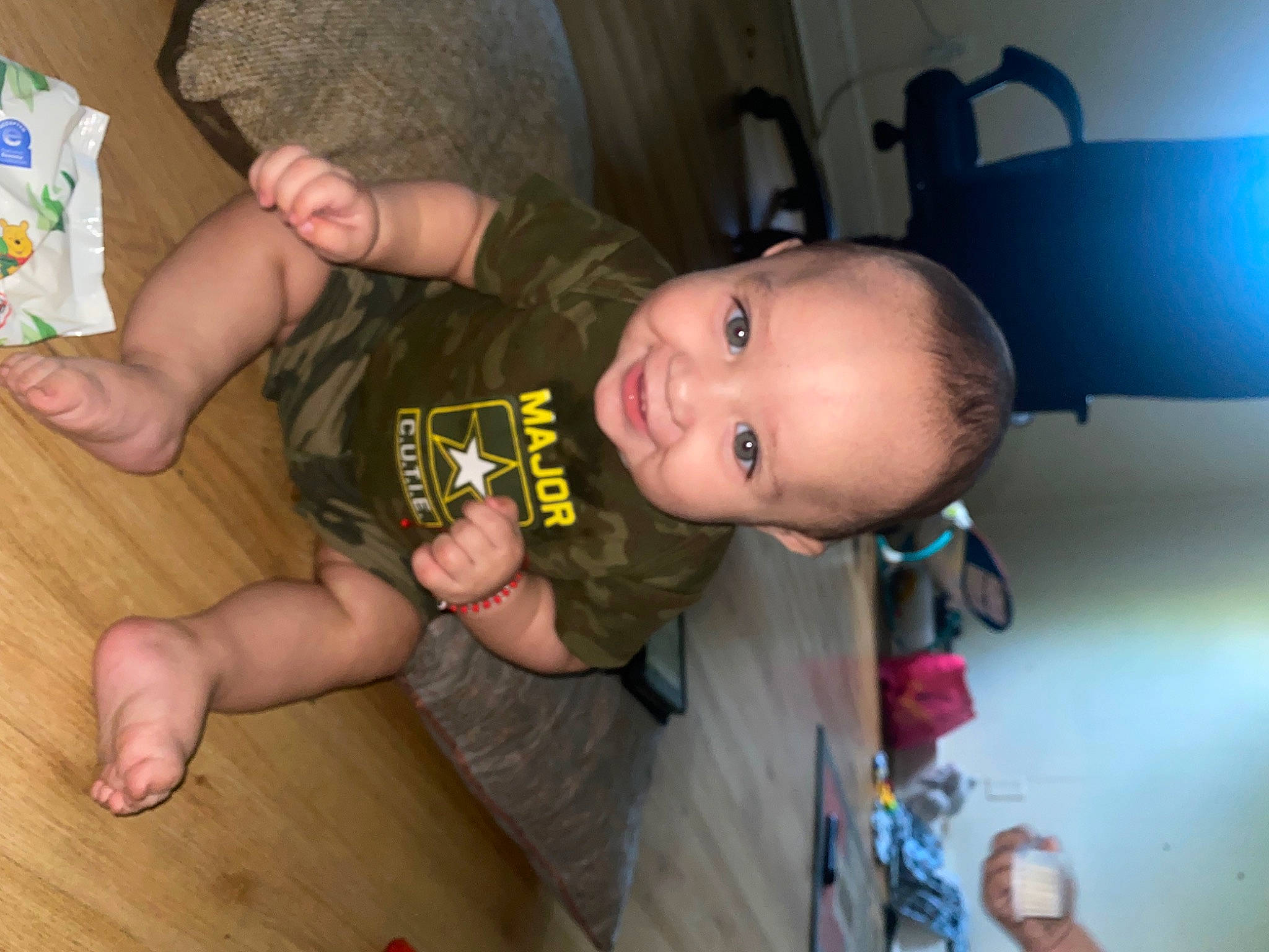 Juan joined the competition — help win amazing prizes! baby, baby_toddler_clothing, cheek, child, comfort, finger, flooring, foot, fun, happy, hardwood, joint, joy, mouth, person, room, smile, t_shirt, thumb, toddler