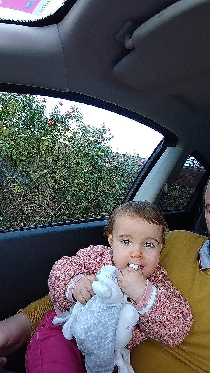 Awena participe au concours pour gagner de l'argent avec cette photo : auto_part, automotive_exterior, baby, baby_toddler_clothing, car, car_seat, child, comfort, event, family_car, finger, fun, hand, happy, mammal, person, plant, skin, toddler, vehicle_door