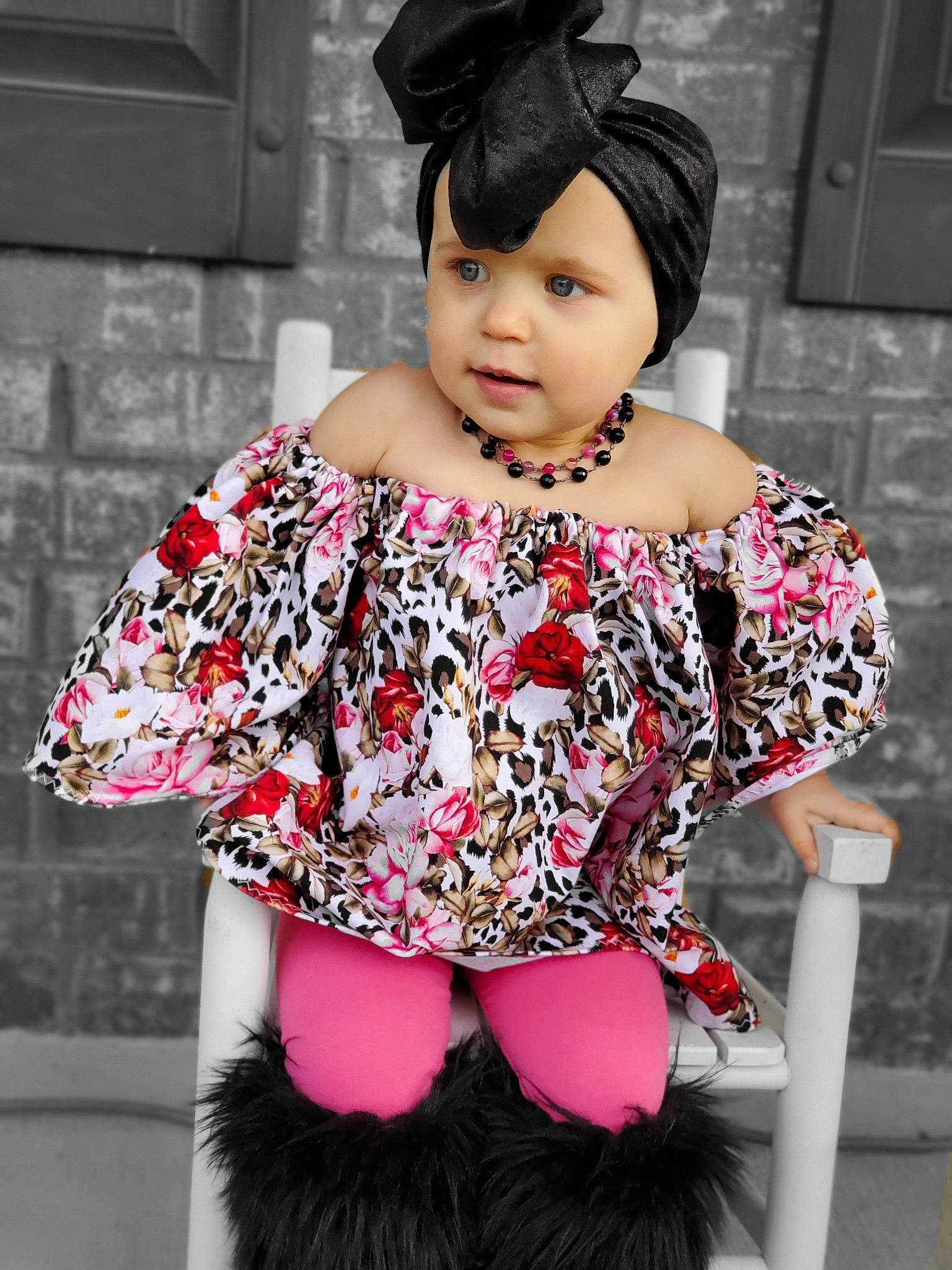 Meadow joined the competition — help win amazing prizes! baby_toddler_clothing, black, black_hair, cap, face, hat, headgear, headwear, human_body, leg, neck, outerwear, person, pink, shoulder, sleeve, street_fashion, textile, thigh, toddler