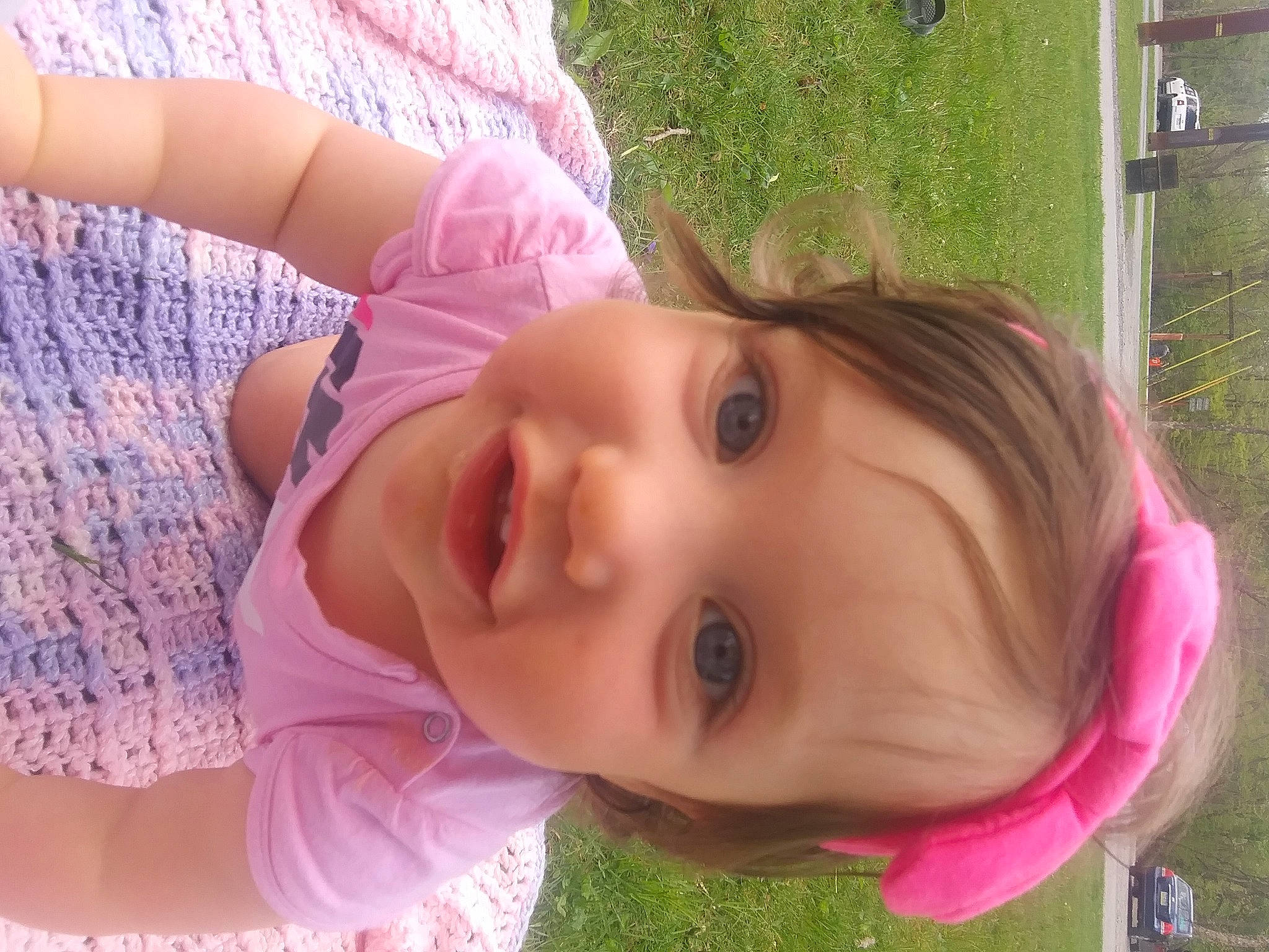 Kallie joined the competition — help win amazing prizes! baby, beauty, cheek, child, eye, face, forehead, fun, grass, hand, head, joy, lip, mouth, neck, nose, person, photography, pink, play