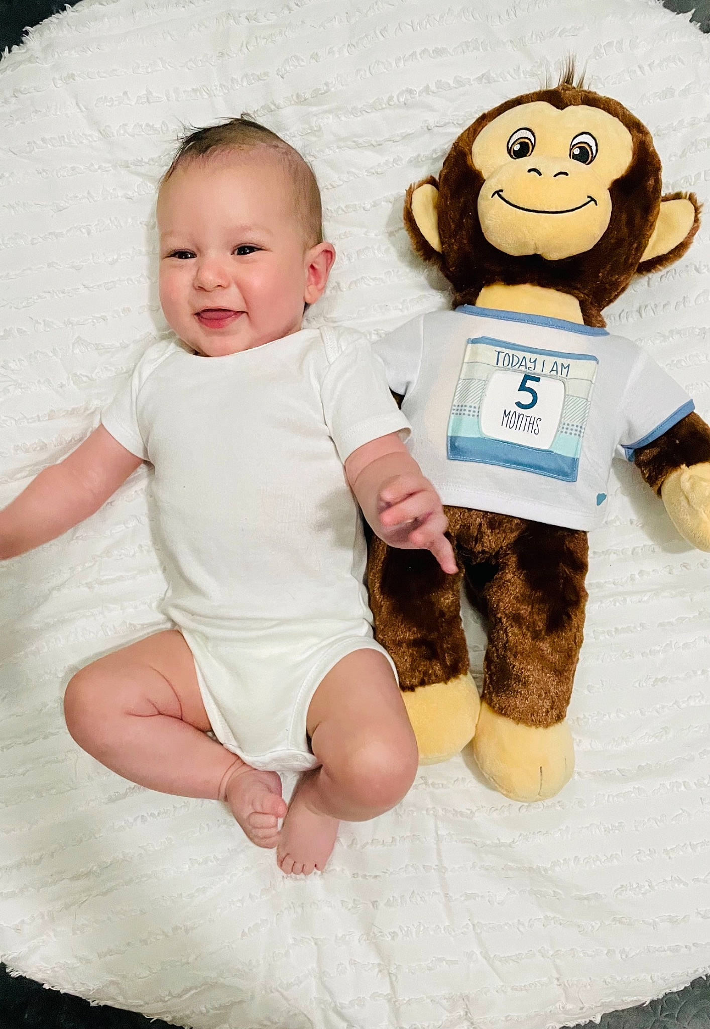 Hendrix joined the competition — help win amazing prizes! baby, baby_toddler_clothing, barefoot, child, facial_expression, finger, foot, fun, gesture, happy, joy, person, plush, portrait_photography, sitting, skin, sleeve, smile, stuffed_toy, t_shirt