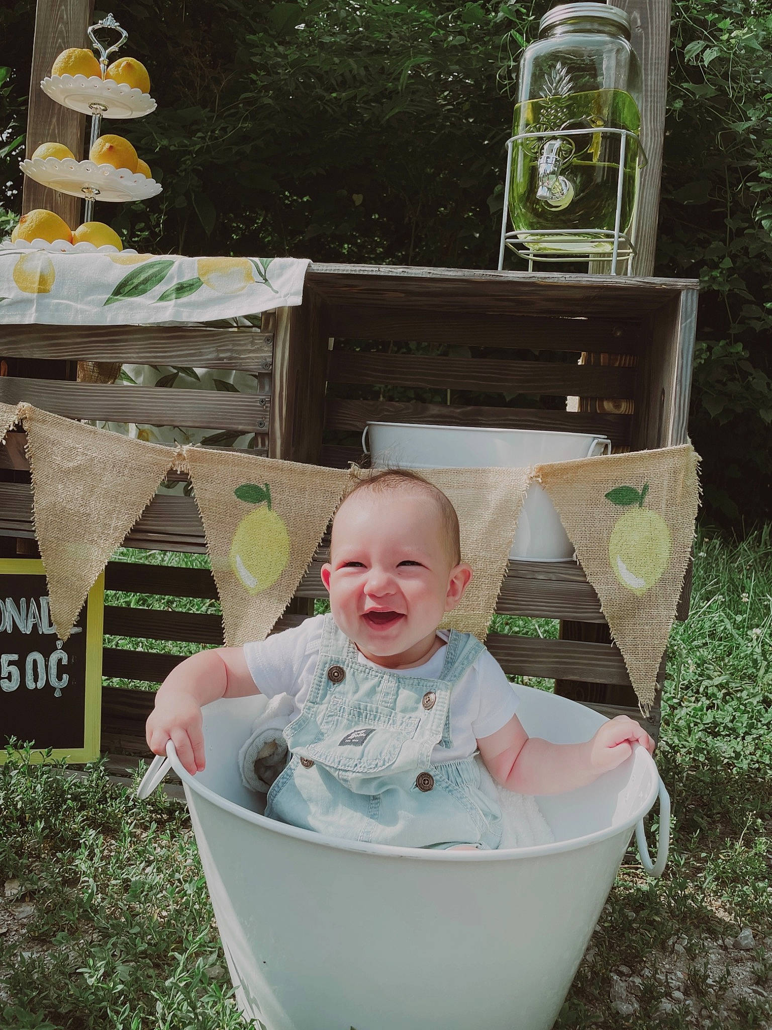 Hendrix joined the competition — help win amazing prizes! baby, baby_products, baby_toddler_clothing, bathtub, fun, grass, green, happy, leaf, leisure, people_in_nature, person, photograph, plant, product, sitting, smile, summer, toddler, tree