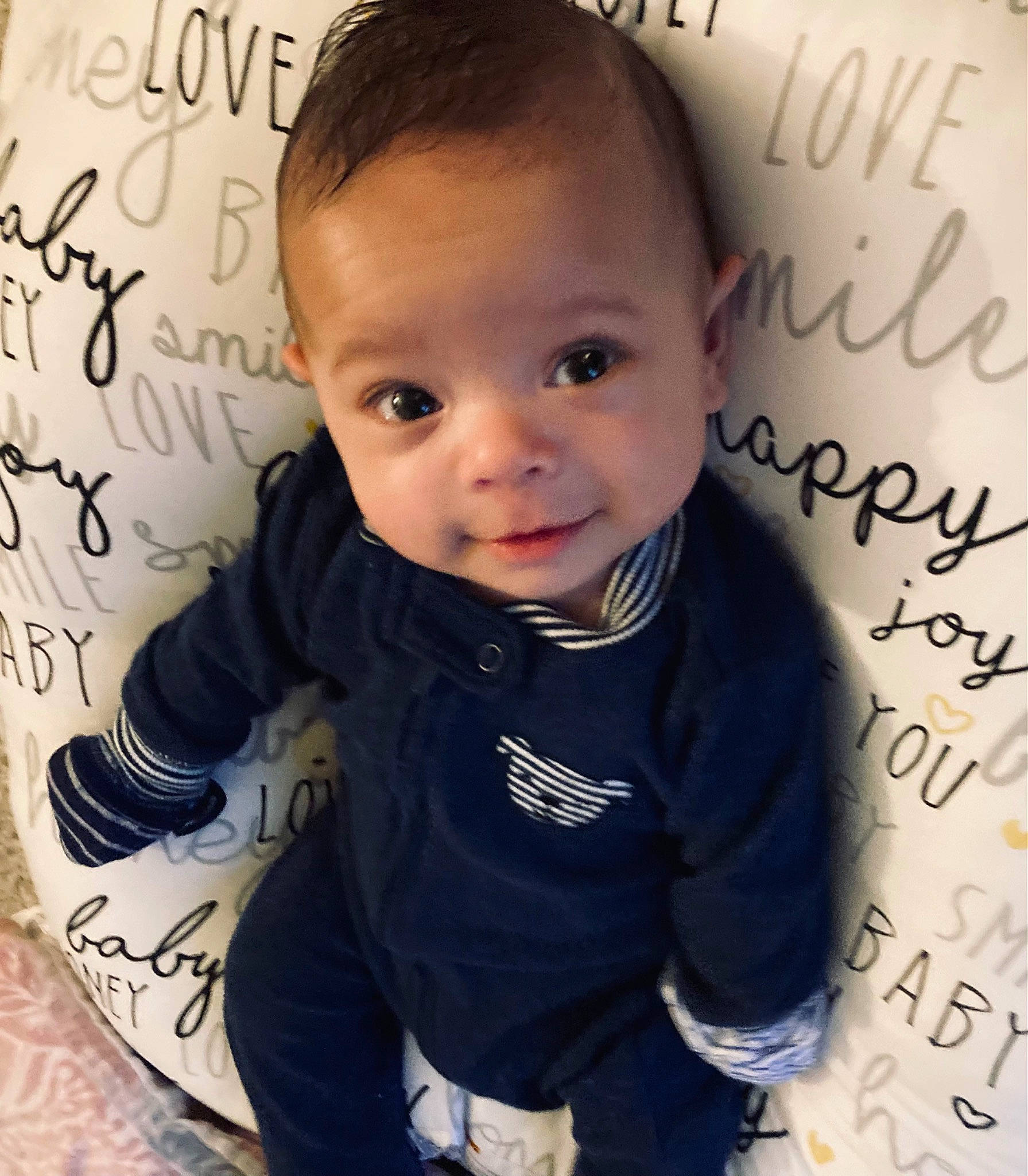 Dawson joined the competition — help win amazing prizes! baby, baby_toddler_clothing, beauty, cheek, child, cool, eye, font, hair, hairstyle, happy, head, human, organ, person, skin, sleeve, standing, t_shirt, toddler