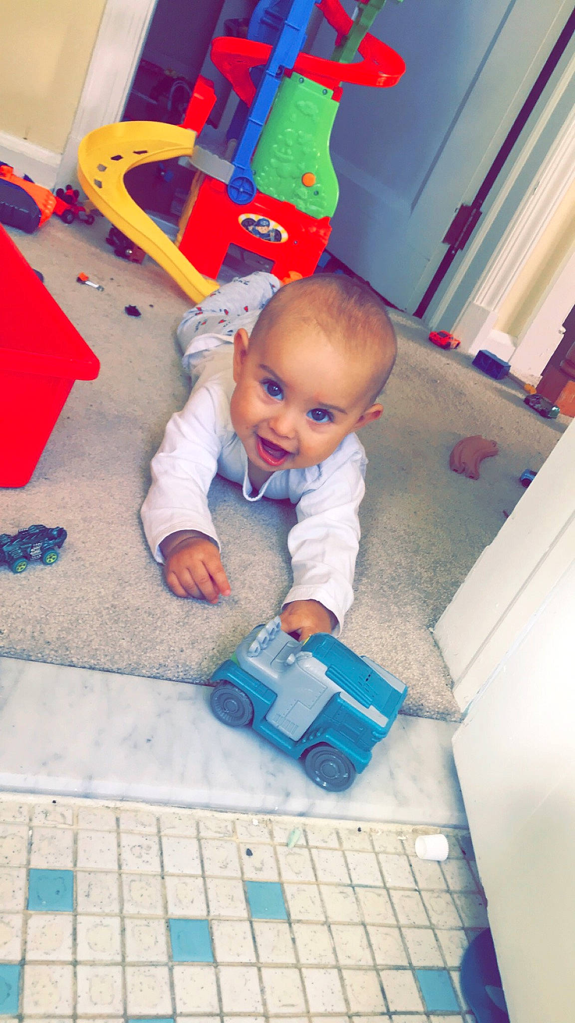 Kynzlee joined the competition — help win amazing prizes! baby_products, blue, child, day, floor, flooring, fun, infant, joy, material, person, play, product, room, textile, toddler, toy