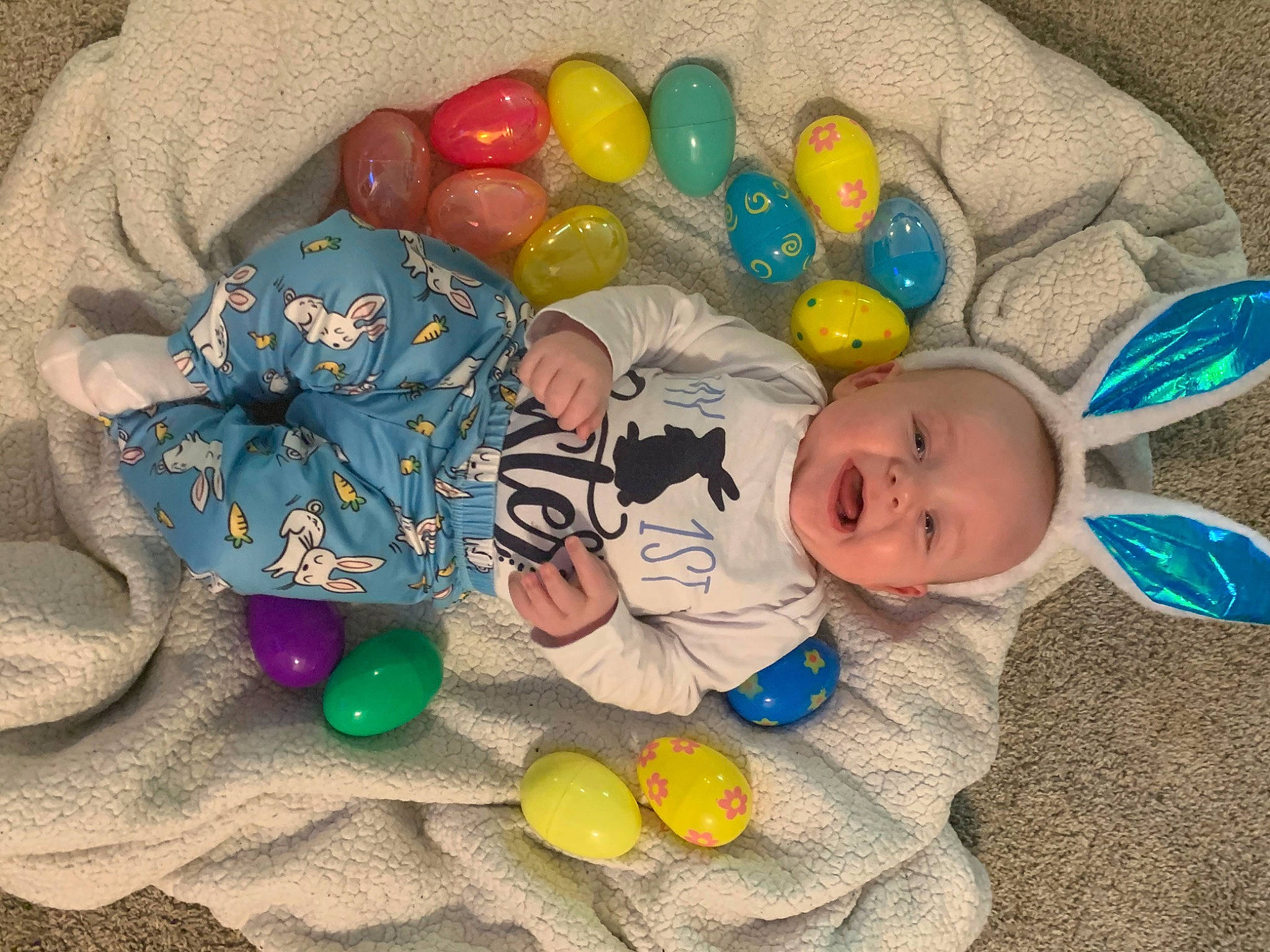 Teegan joined the competition — help win amazing prizes! baby, baby_toys, child, easter, food, holiday, person, play, toddler, toy