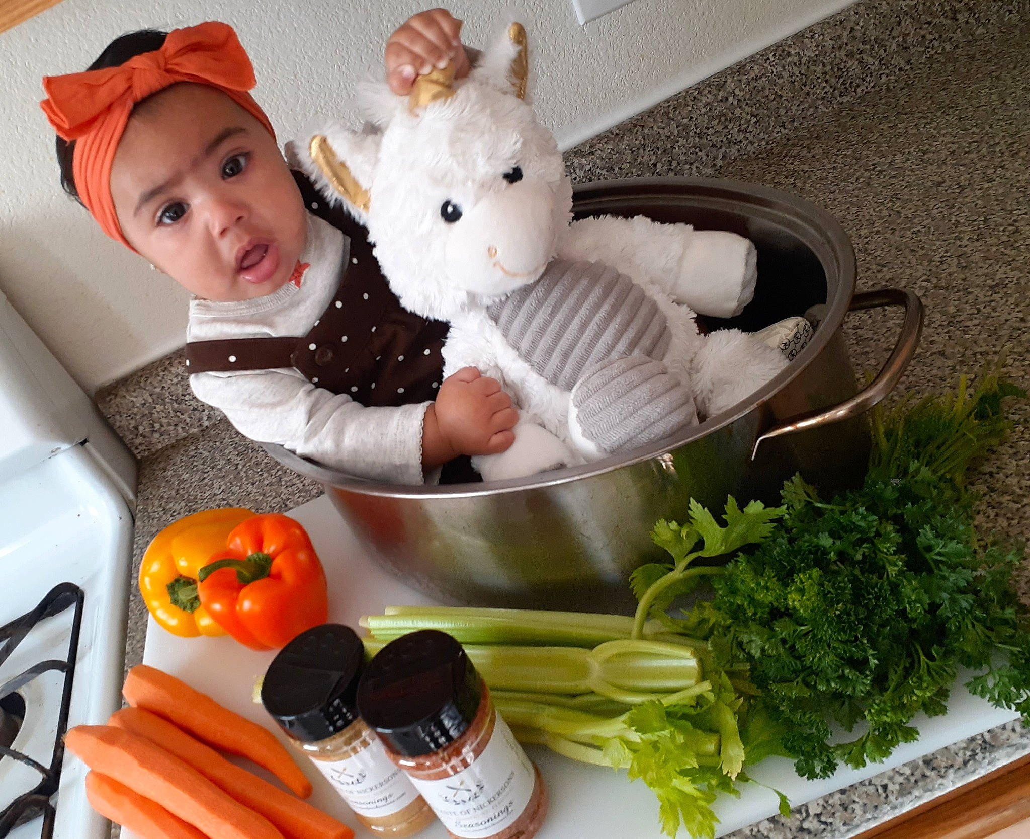 Time joined the competition — help win amazing prizes! baby, baby_toddler_clothing, bowl, carrot, fines_herbes, food_group, headwear, herb, ingredient, leaf_vegetable, meal, natural_foods, person, plush, produce, root_vegetable, stuffed_toy, surprise, toddler, toy