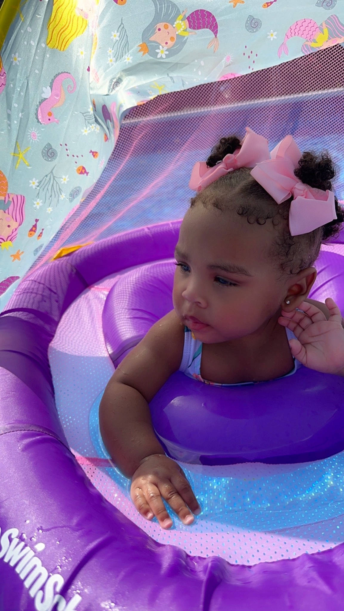 Amiri joined the competition — help win amazing prizes! baby, baby_toddler_clothing, bathing, child, electric_blue, fashion_accessory, fun, happy, headband, headpiece, leisure, magenta, person, personal_protective_equipment, photograph, pink, play, purple, recreation, toddler