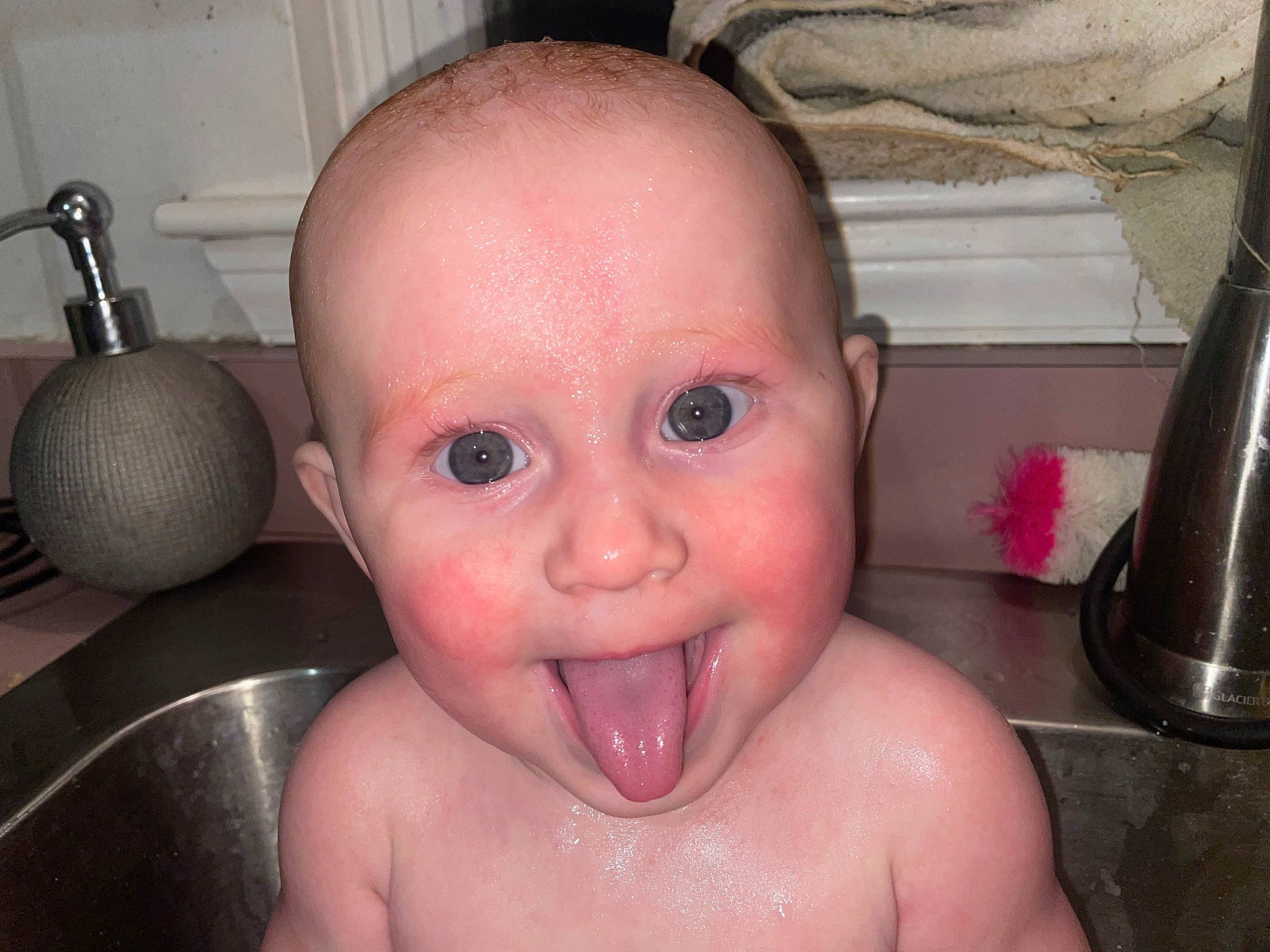 Brysen joined the competition — help win amazing prizes! baby, baby_bathing, bathing, cheek, chest, ear, eye, eyebrow, eyelash, finger, iris, jaw, lip, mouth, neck, nose, person, sink, skin, smile