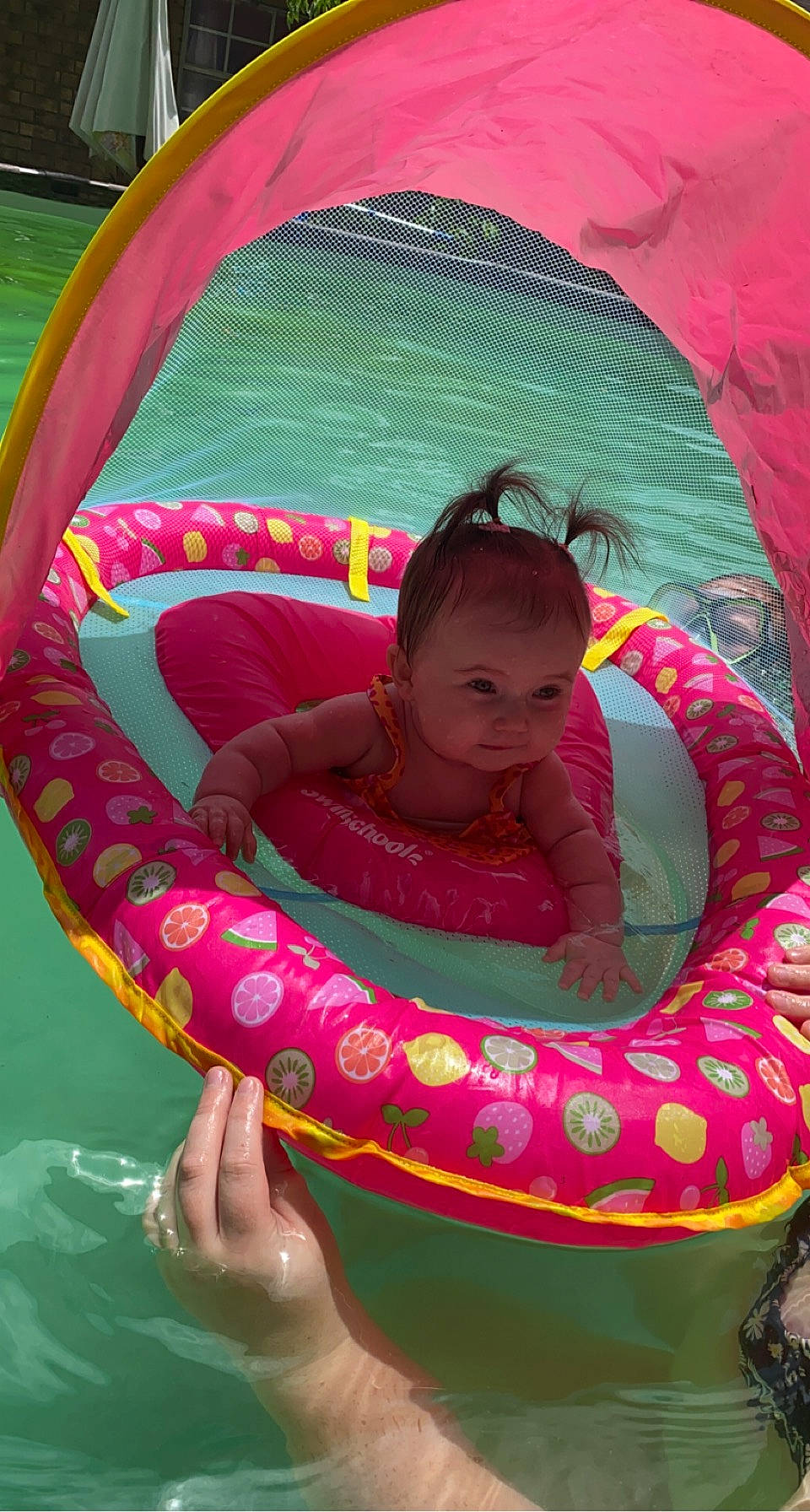 Stella joined the competition — help win amazing prizes! baby, baby_float, baby_toddler_clothing, child, circle, comfort, fun, green, happy, human_body, leisure, magenta, organ, person, pink, product, recreation, red, tints_and_shades, toddler