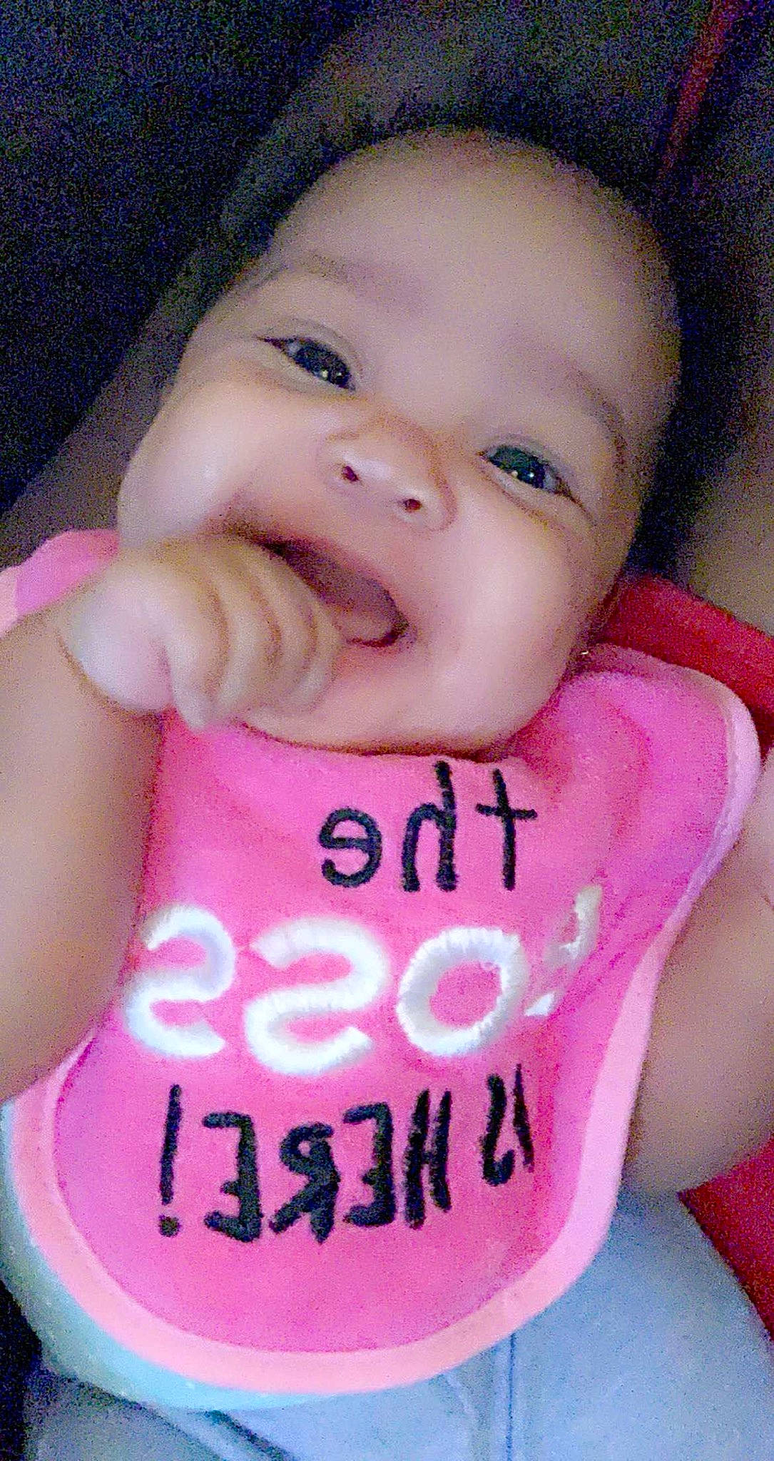 Saraea is registered to the contest to win money with this photo: arm, baby, baby_toddler_clothing, cheek, cool, eyelash, facial_expression, finger, gesture, happy, lip, mouth, neck, nose, person, pink, product, skin, sleeve, smile