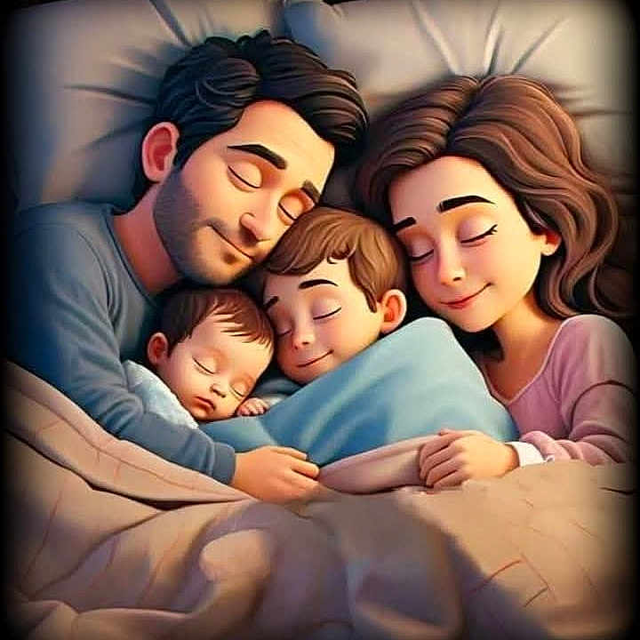 Aylimas participe au concours pour gagner de l'argent avec cette photo : animated, bed, blanket, cartoon, child, cozy, cuddle, family, father, happy, home, love, mother, parent, portrait, relaxation, rest, sleeping, toddler, together