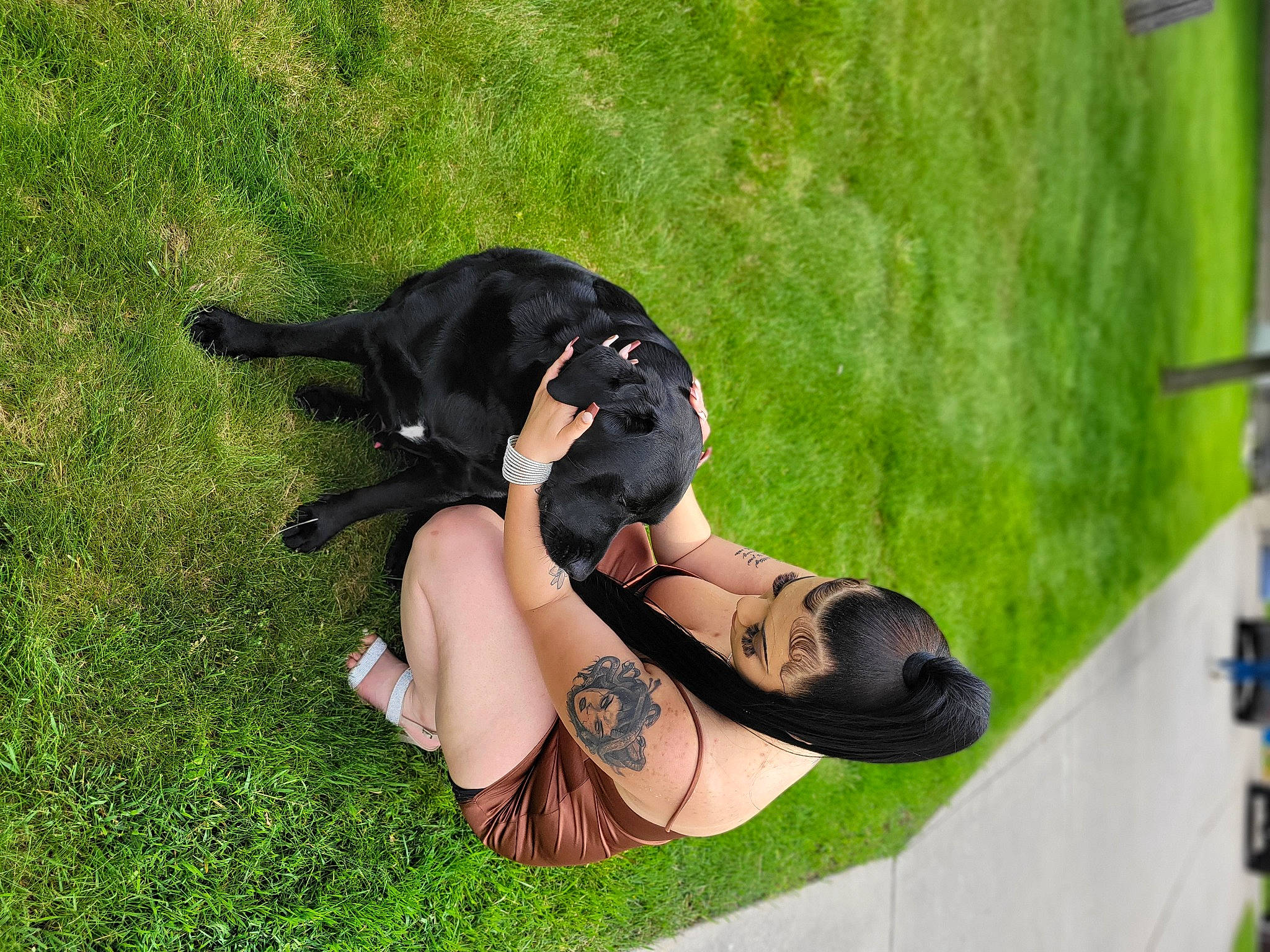 Ruger joined the competition — help win amazing prizes! black_hair, carnivore, dog, dress, eyewear, foot, grass, happy, human_leg, jeans, knee, leg, leisure, people_in_nature, plant, sandal, sunglasses, thigh, tree, vertebrate
