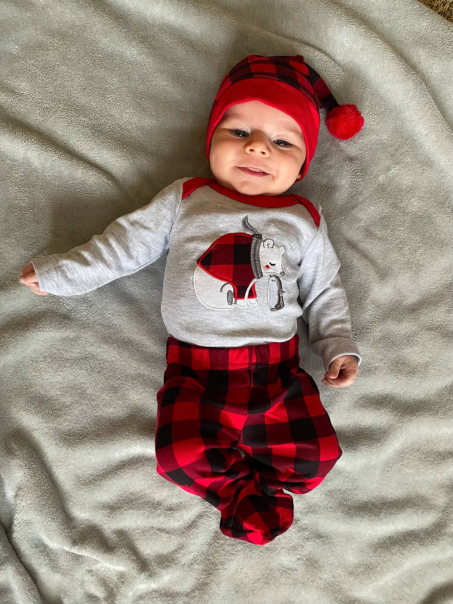 Julian joined the competition — help win amazing prizes! baby, baby_toddler_clothing, cap, carmine, collar, costume, costume_hat, fictional_character, fur, hat, headwear, hood, linens, pattern, person, plaid, red, sleeve, t_shirt, tartan