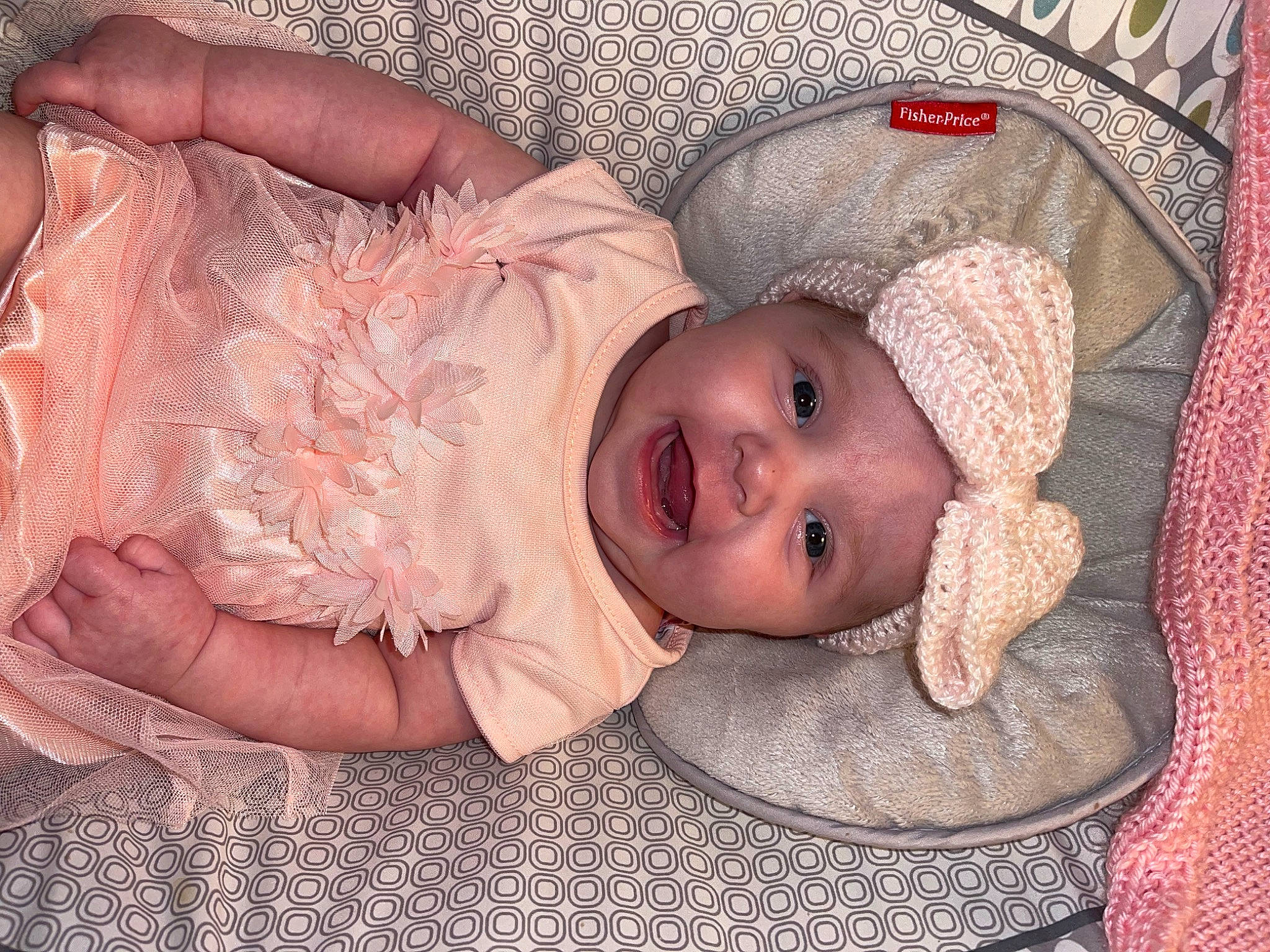 Gracelyn is registered to the contest to win money with this photo: baby, baby_toddler_clothing, cheek, child, chin, comfort, eye, face, head, headgear, headwear, human_body, iris, lip, mouth, nose, person, pink, skin, smile