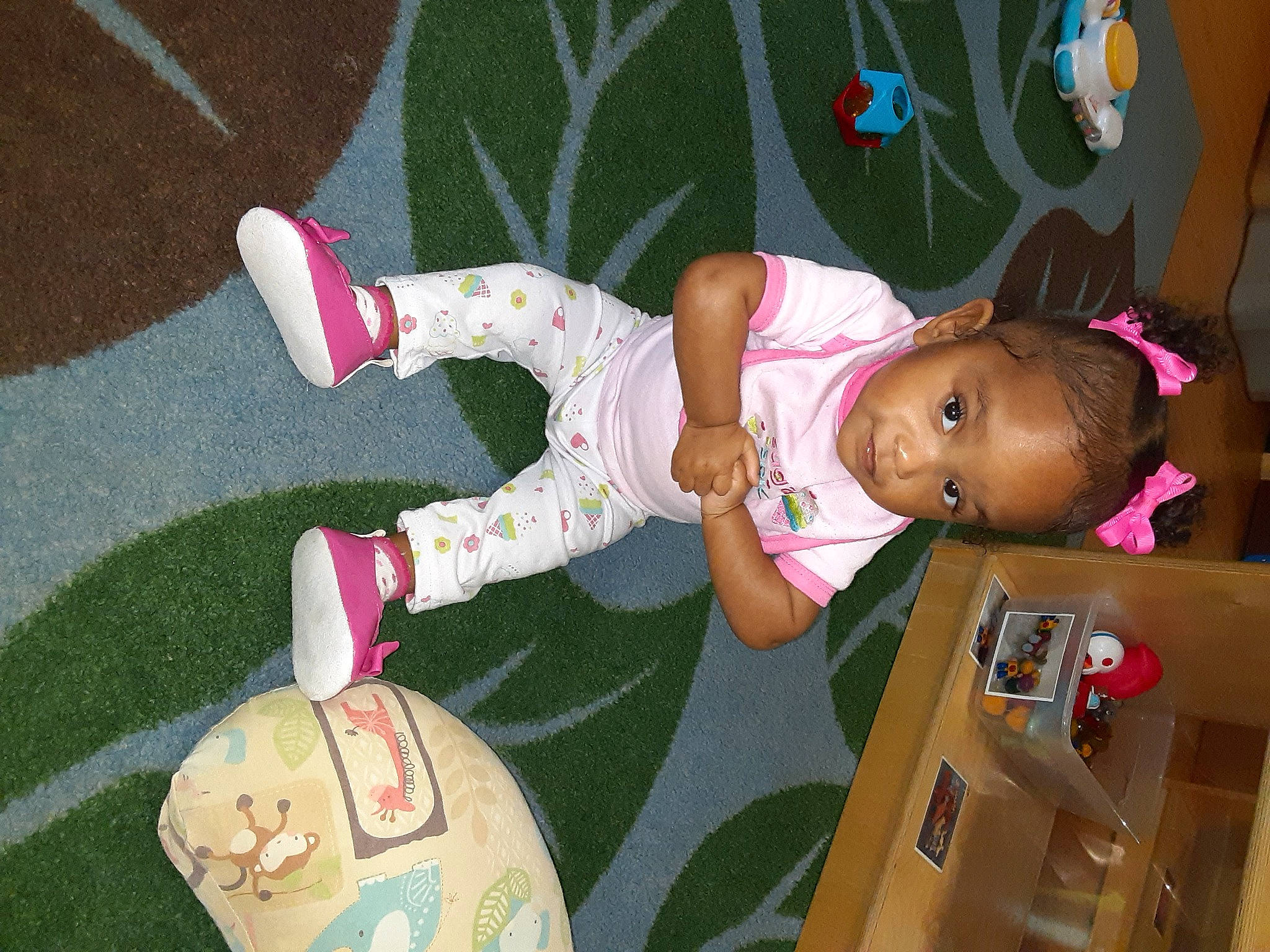 Michyra joined the competition — help win amazing prizes! baby, baby_products, baby_toddler_clothing, baby_toys, ball, child, football, fun, grass, happy, hat, person, pink, play, soccer_ball, sports_equipment, toddler, toy