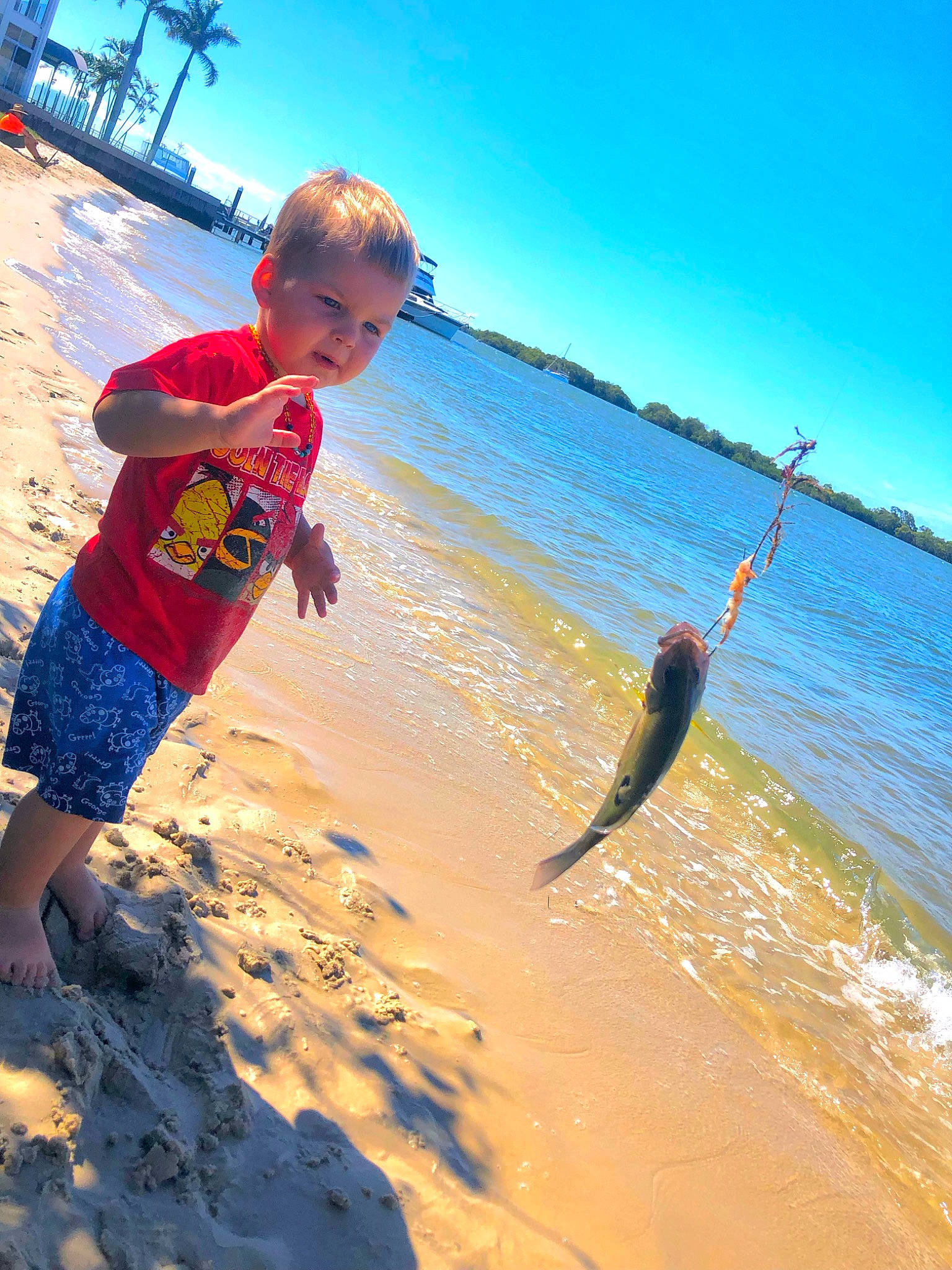 Memphis is registered to the contest to win money with this photo: beach, boats_and_boating_equipment_and_supplies, coast, electric_blue, fisherman, fun, happy, horizon, lake, leisure, people_in_nature, people_on_beach, person, recreation, sand, shore, sky, toddler, water, wave