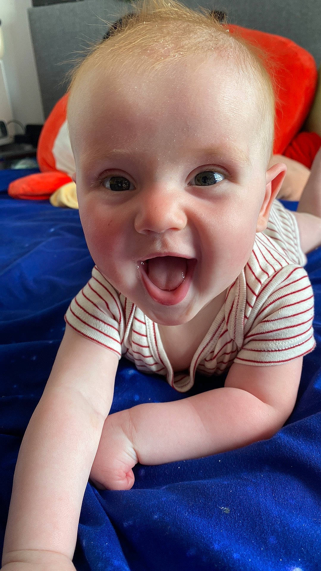 Auston joined the competition — help win amazing prizes! baby, baby_laughing, baby_toddler_clothing, blue, cheek, chin, comfort, electric_blue, fun, gesture, happy, iris, lip, mouth, nose, person, sitting, skin, smile, toddler