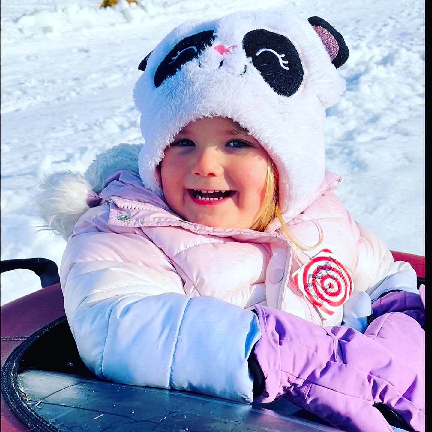 Quincy joined the competition — help win amazing prizes! cap, eye, face, flash_photography, freezing, fun, glove, happy, head, headwear, human_body, joy, knit_cap, leisure, magenta, people_in_nature, person, pink, playing_with_kids, recreation