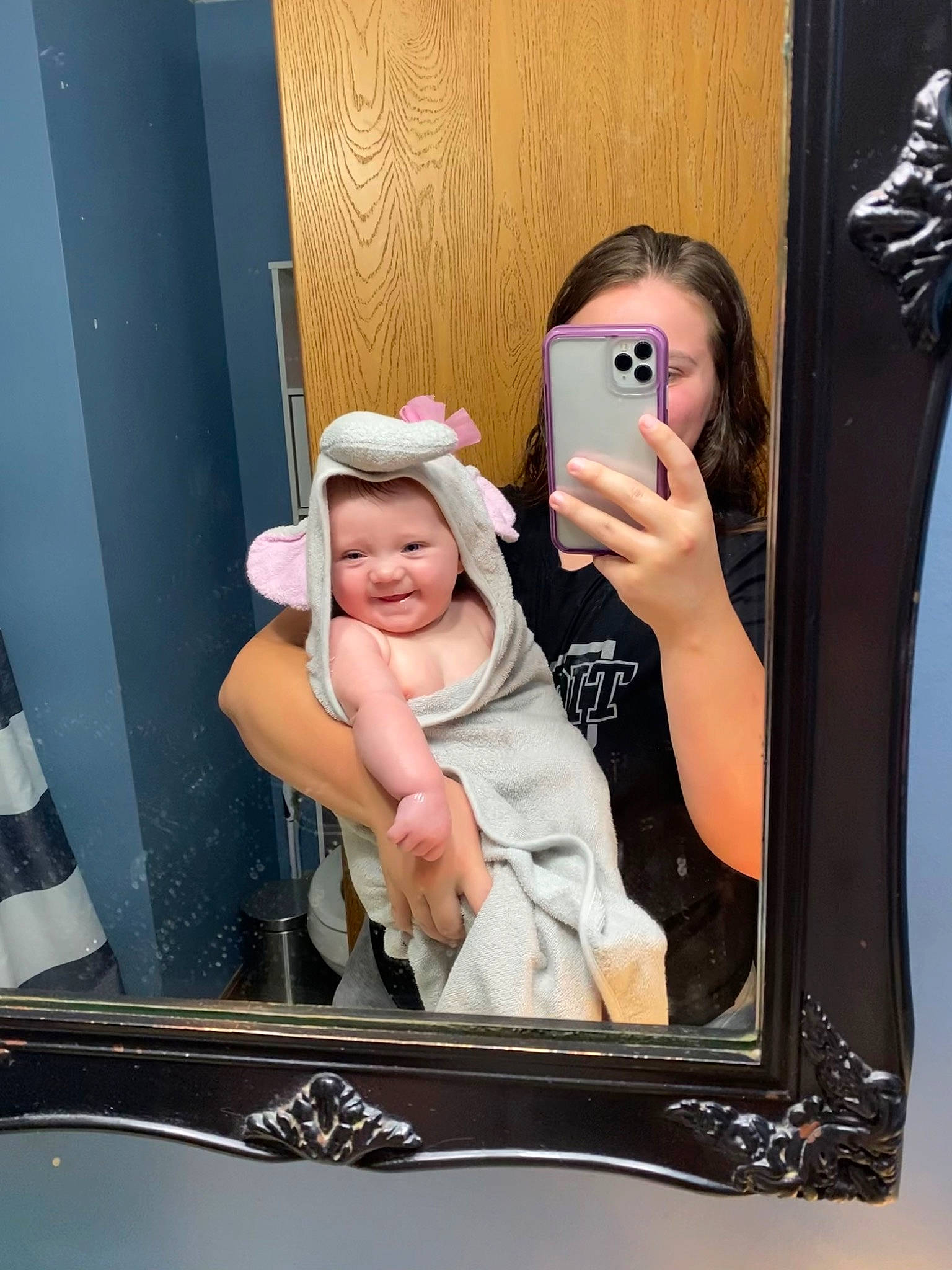 Legacy is registered to the contest to win money with this photo: baby, baby_toddler_clothing, child, communication_device, event, eyelash, eyewear, finger, fun, gesture, happy, hat, headwear, joy, mirror, mobile_phone, person, pink, room, service