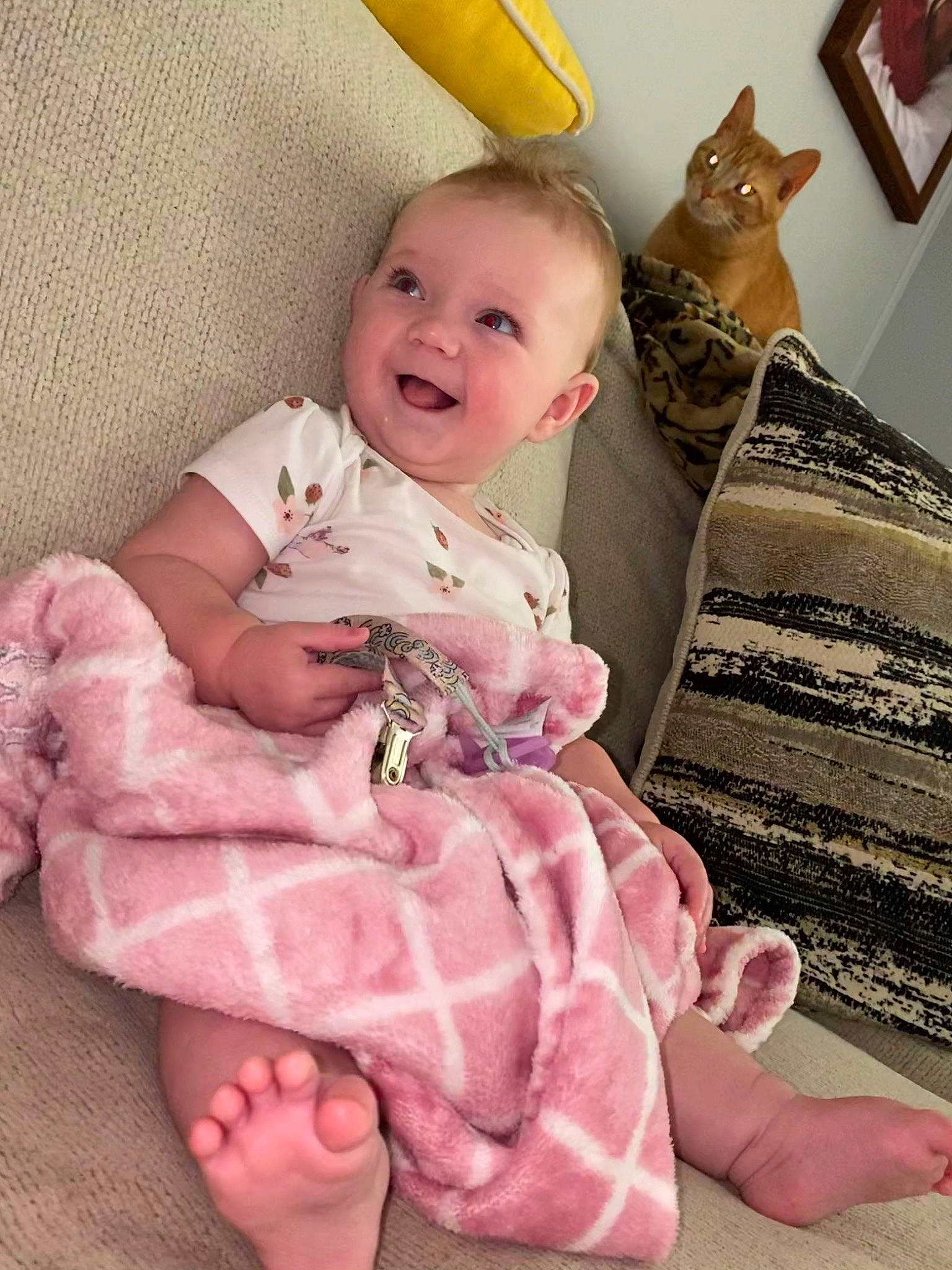 Legacy joined the competition — help win amazing prizes! baby, baby_toddler_clothing, child, comfort, dress, foot, happy, human_leg, joy, linens, magenta, mammal, pattern, person, pink, sitting, skin, sleeve, smile, sock