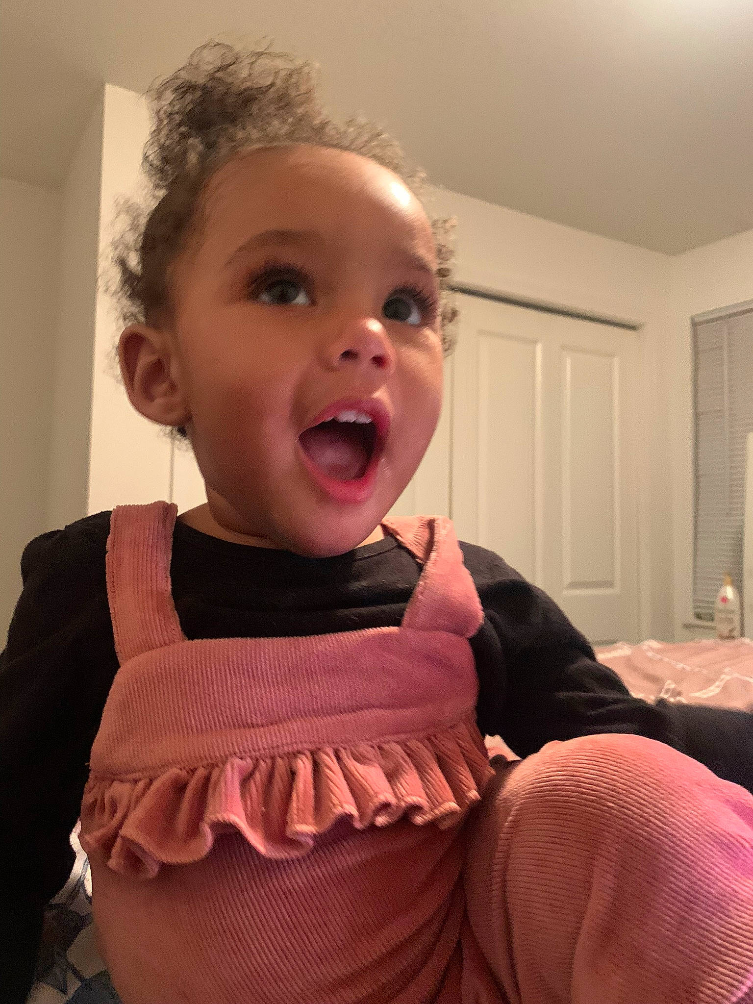 Bonnie is registered to the contest to win money with this photo: baby, baby_toddler_clothing, cheek, child, day_dress, eye, eyelash, face, hairstyle, happy, iris, lip, magenta, nose, pattern, person, pink, skin, sleeve, smile