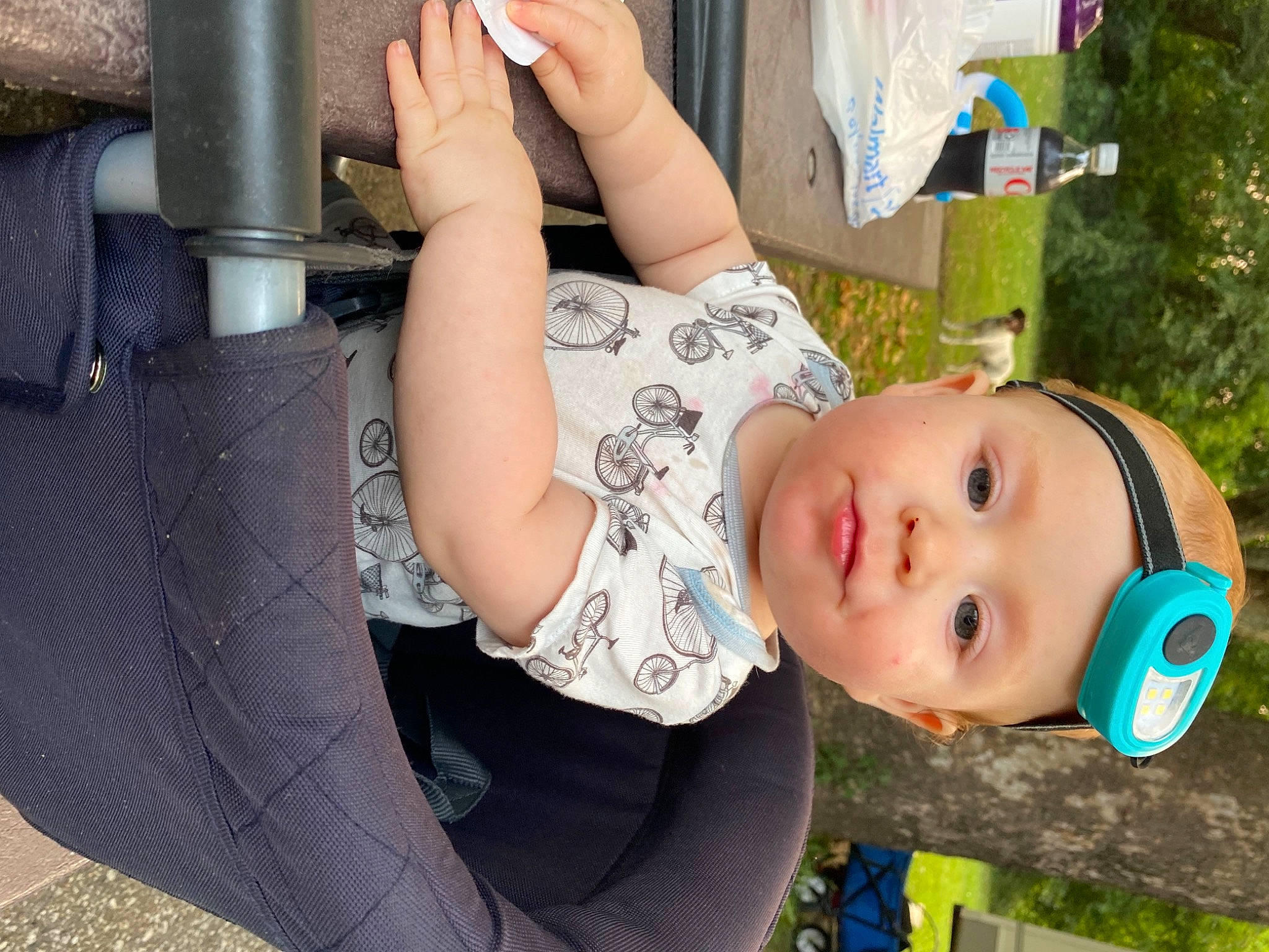 William joined the competition — help win amazing prizes! arm, automotive_tire, baby, child, cool, finger, fun, grass, happy, headwear, human, joint, leisure, outdoor_play_equipment, person, plant, public_space, recreation, sitting, thigh