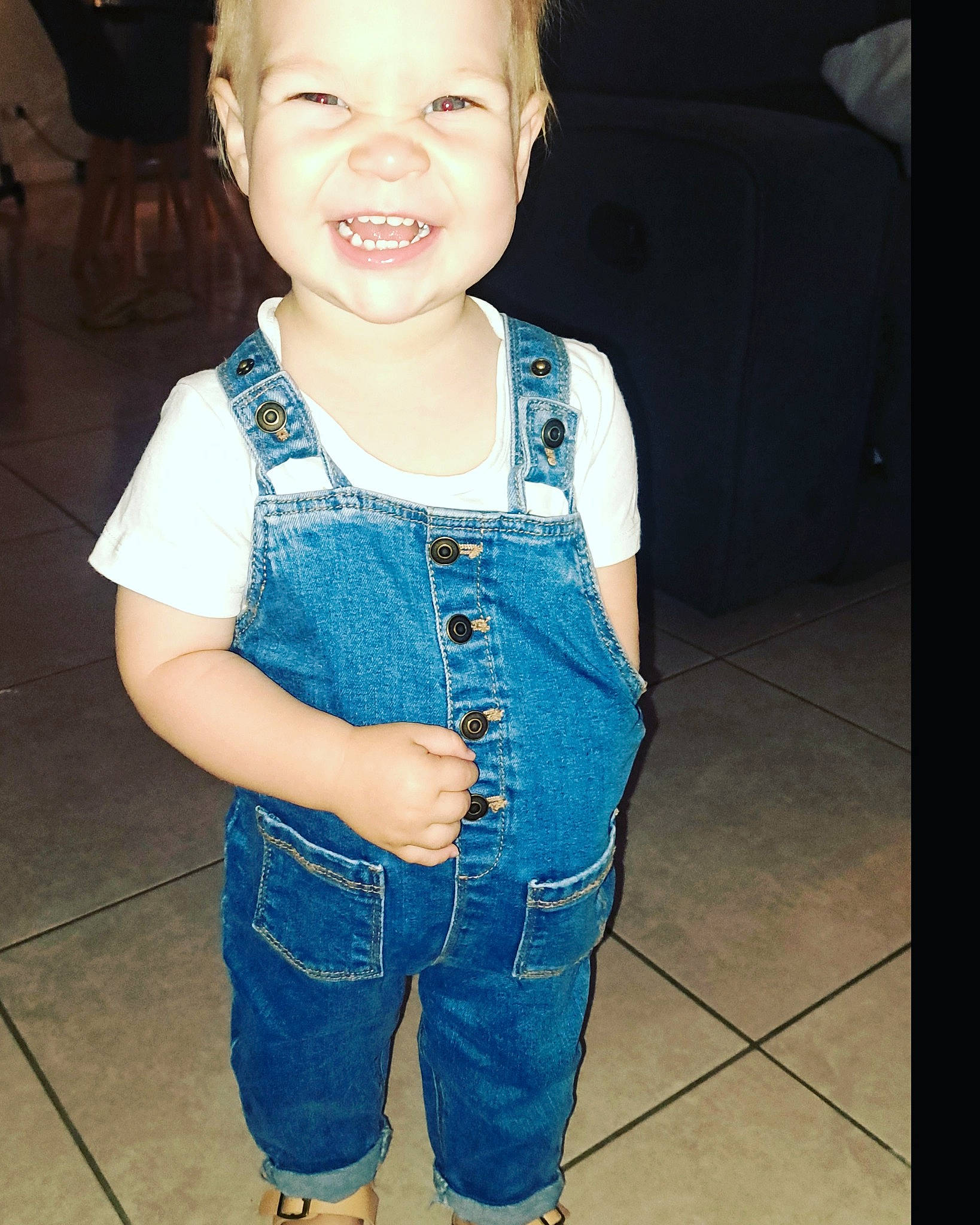 Harlow joined the competition — help win amazing prizes! baby_toddler_clothing, cheek, denim, face, flash_photography, hair, happy, head, iris, joy, mouth, neck, nose, person, shoulder, skin, sleeve, smile, t_shirt, toddler