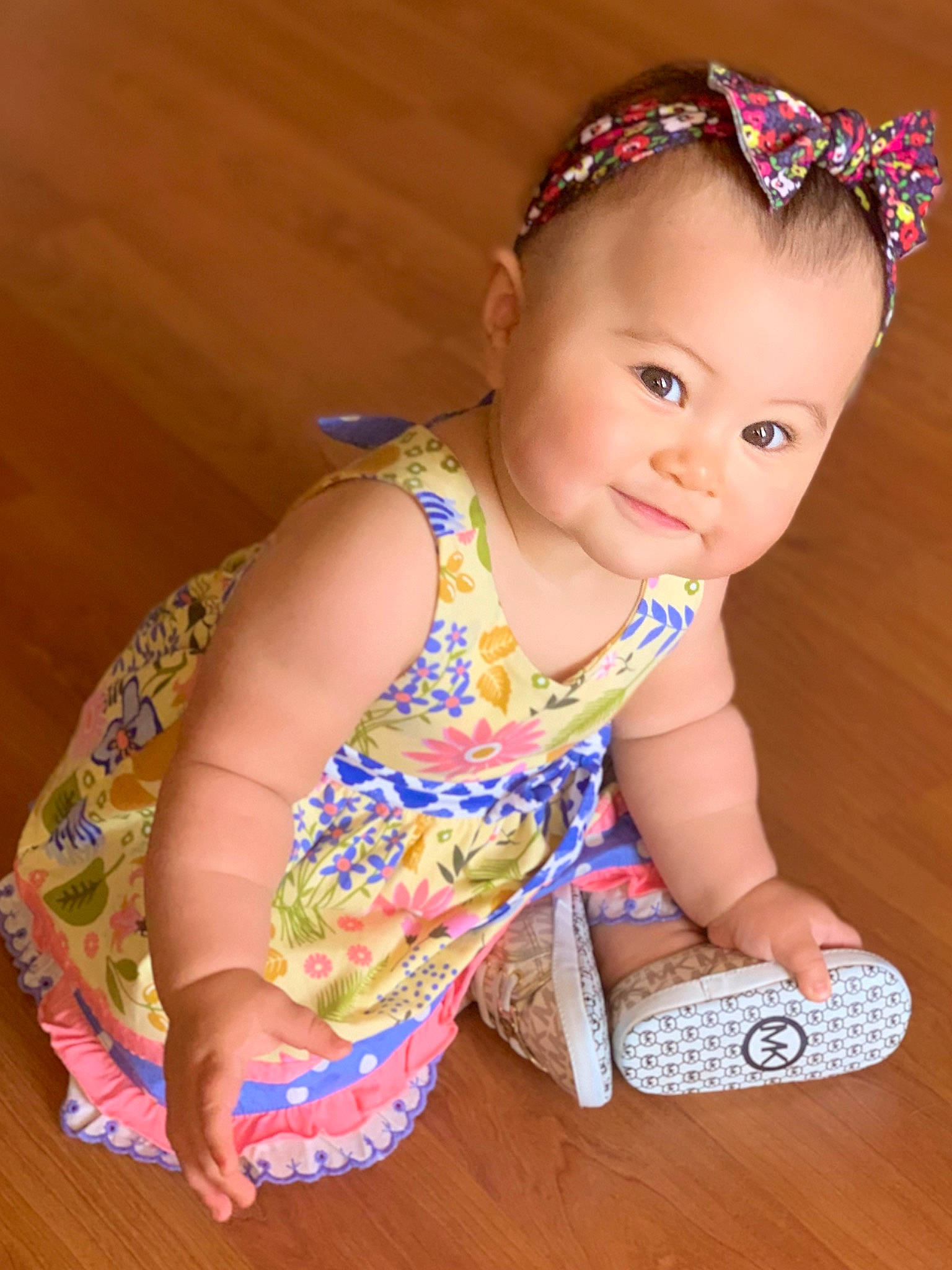 Hallie joined the competition — help win amazing prizes! baby, baby_toddler_clothing, child, fashion_accessory, hair_accessory, headband, person, play, toddler