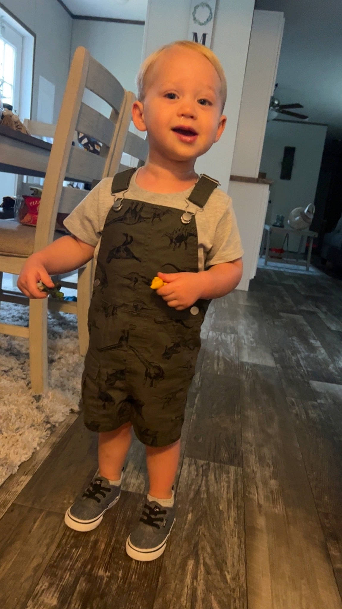 Layton joined the competition — help win amazing prizes! baby, baby_toddler_clothing, child, fashion_design, floor, flooring, fun, happy, hardwood, human_leg, leg, pattern, person, sleeve, smile, standing, t_shirt, thumb, toddler, wood