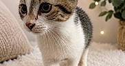 Bella participe au concours pour gagner de l'argent avec cette photo : kitten, cat, feline, whiskers, curious, indoor, fluffy, soft, cushion, plant, greenery, cozy, pet, young, small, fur, closeup, exploring, cute, domestic