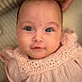 Aïcha participe au concours pour gagner de l'argent avec cette photo : baby, baby_clothing, child, closeup, crocheted_collar, cute, expression, eyes, face, head, indoors, infant, looking_at_camera, newborn, person, pink_dress, portrait, skin, soft_lighting, young