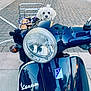 Harper joined the competition — help win amazing prizes! animal, closeup, colorful_clothing, daylight, dog, headlight, leash, motorbike, outdoor, parked_vehicle, pavement, pet, reflection, scooter, sidewalk, street, transportation, vehicle, vespa, white_dog