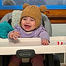 Sahara joined the competition — help win amazing prizes! baby, smiling, high_chair, knit_hat, bear_ears, purple_clothing, socks, cushion, indoor, window, happy, child, infant, baby_toys, feeding_chair, cute, warm_clothing, home, person, portrait