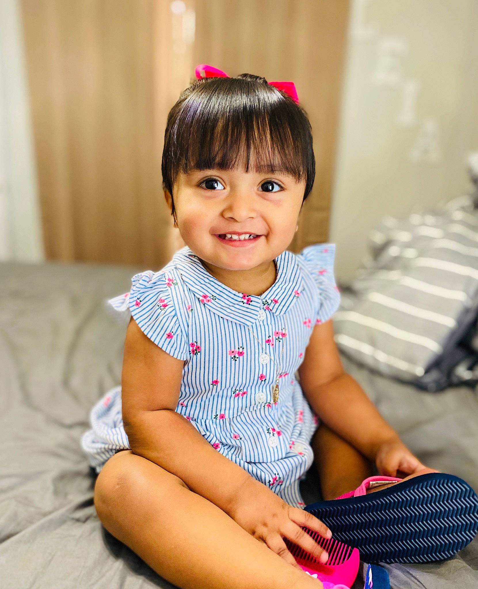 Leia Garcia is registered to the contest to win money with this photo: baby, beauty, cheek, child, child_model, face, finger, happy, joy, leg, person, pink, play, sitting, skin, smile, toddler