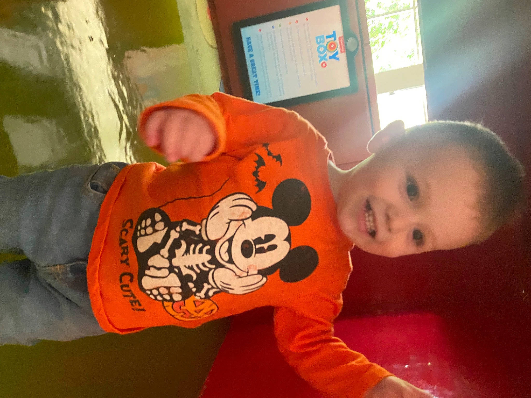 Jaxson joined the competition — help win amazing prizes! baby, baby_toddler_clothing, child, fun, happy, joy, orange, person, room, sleeve, smile, t_shirt, toddler, window