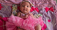 𝕃𝕠𝕣𝕖𝕟𝕖 is registered to the contest to win money with this photo: baby, infant, pink, tutu, headband, quilt, hearts, bows, cute, child, clothing, fabric, pattern, portrait, laying, hands, feet, colorful, playmat, indoors