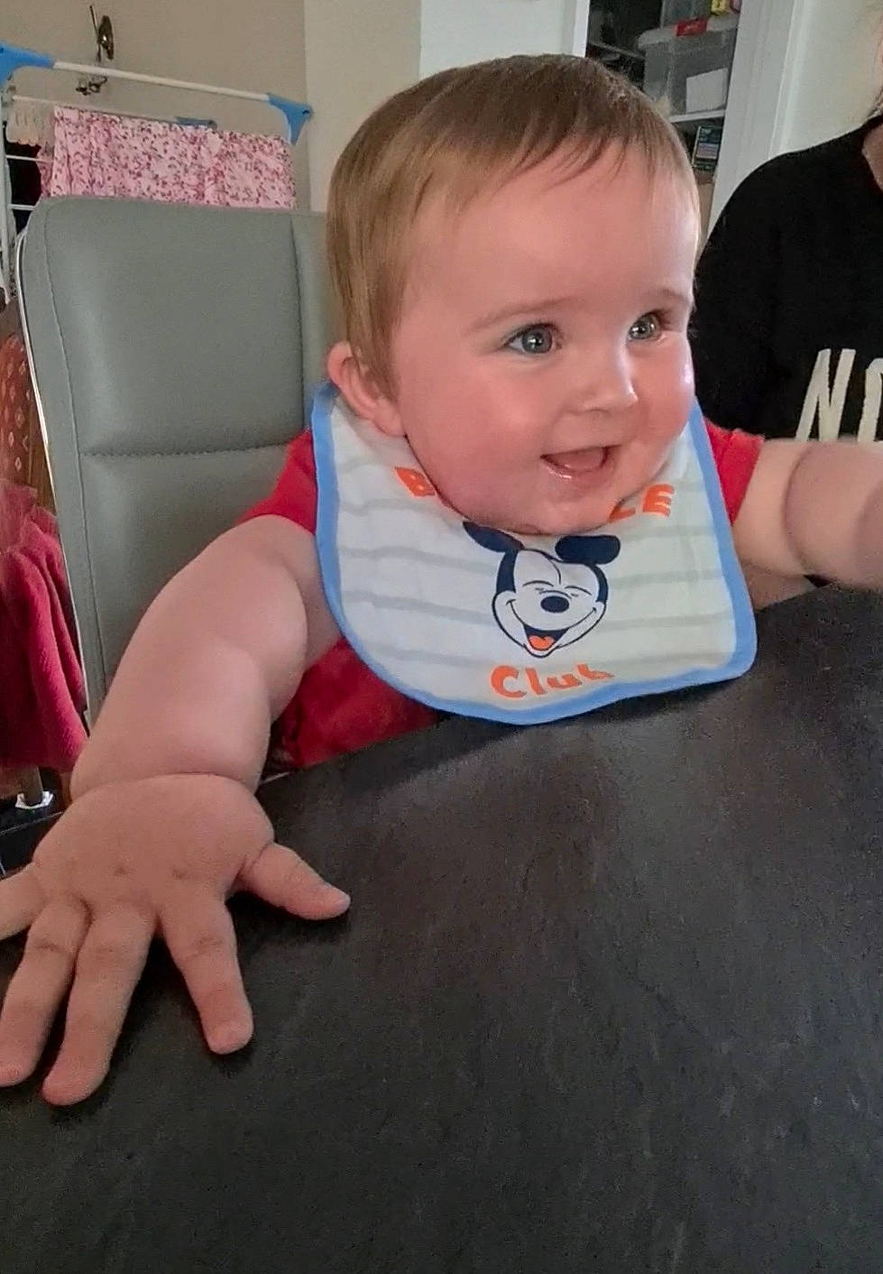 Hayden is registered to the contest to win money with this photo: arm, baby, baby_toddler_clothing, cheek, chin, comfort, face, facial_expression, finger, flooring, hair, head, human_body, iris, joint, leg, mouth, nose, person, shoulder