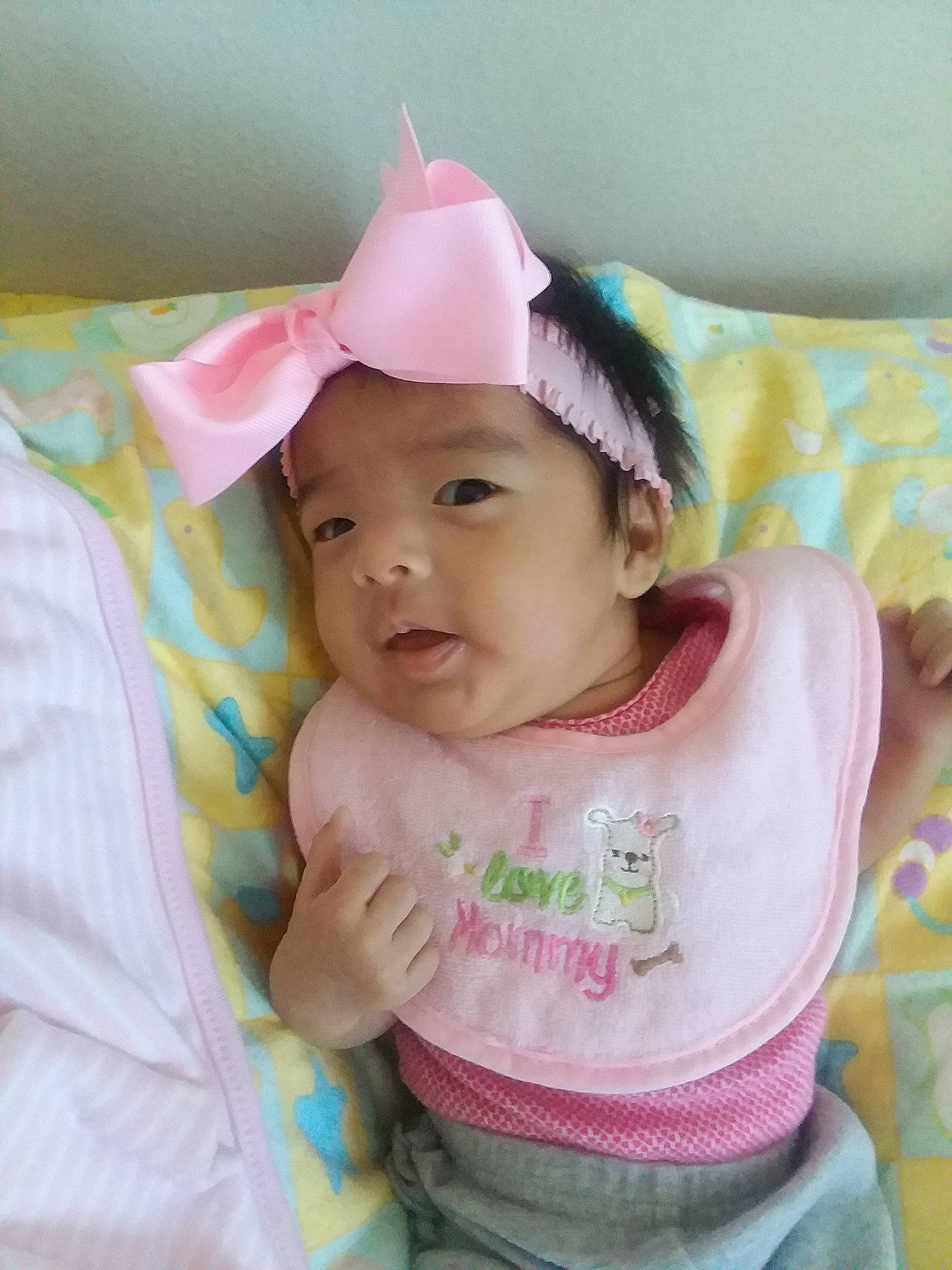 Johniah joined the competition — help win amazing prizes! baby, baby_toddler_clothing, cheek, child, headgear, headwear, linens, person, pink, product, skin, smile, textile, toddler