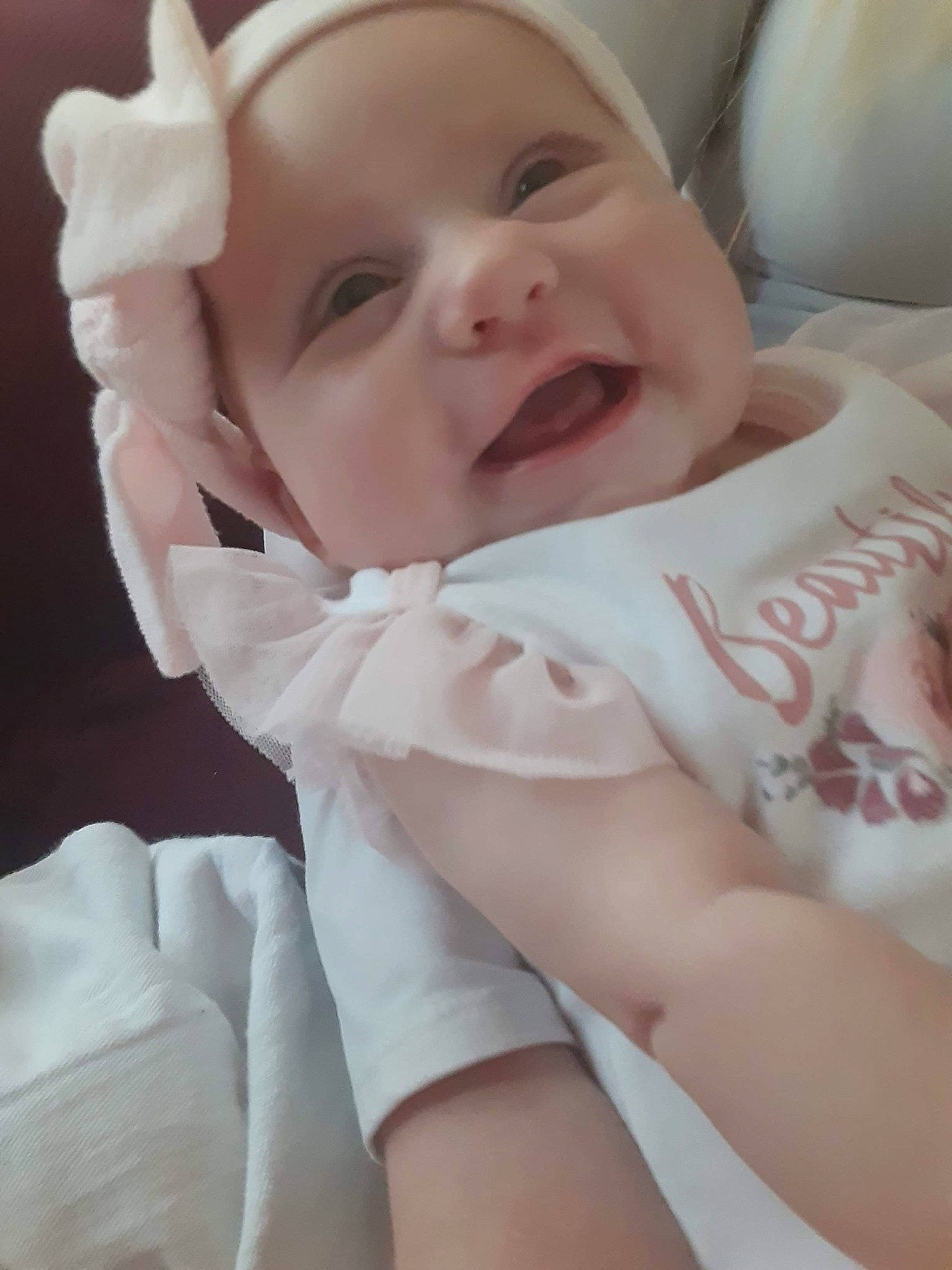 Carley is registered to the contest to win money with this photo: baby, cheek, child, ear, face, head, lip, mouth, nose, person, skin, smile, toddler