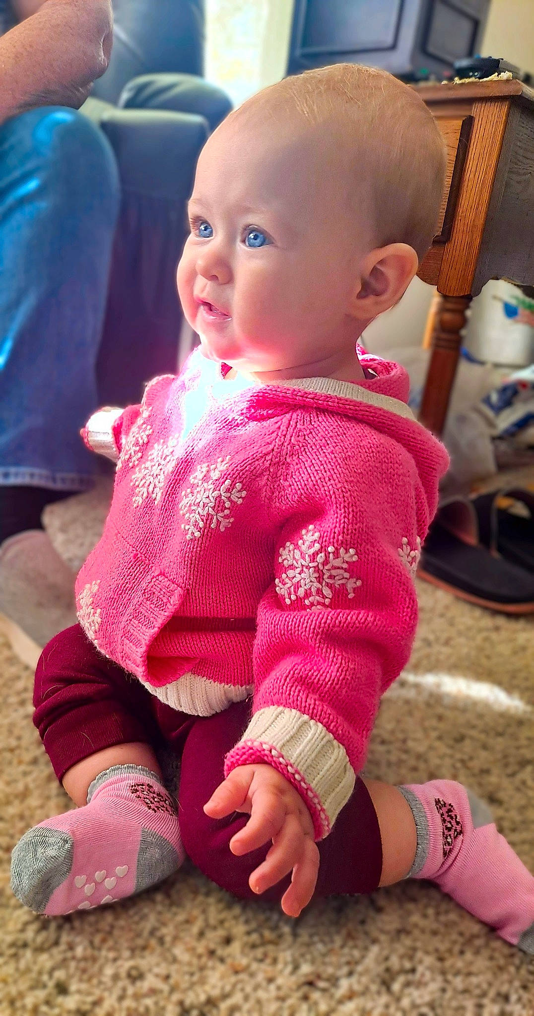Haisley is registered to the contest to win money with this photo: baby_toddler_clothing, blue, cheek, cool, doll, head, human_body, iris, joint, lip, magenta, outerwear, person, pink, red, skin, sleeve, standing, thigh, toddler