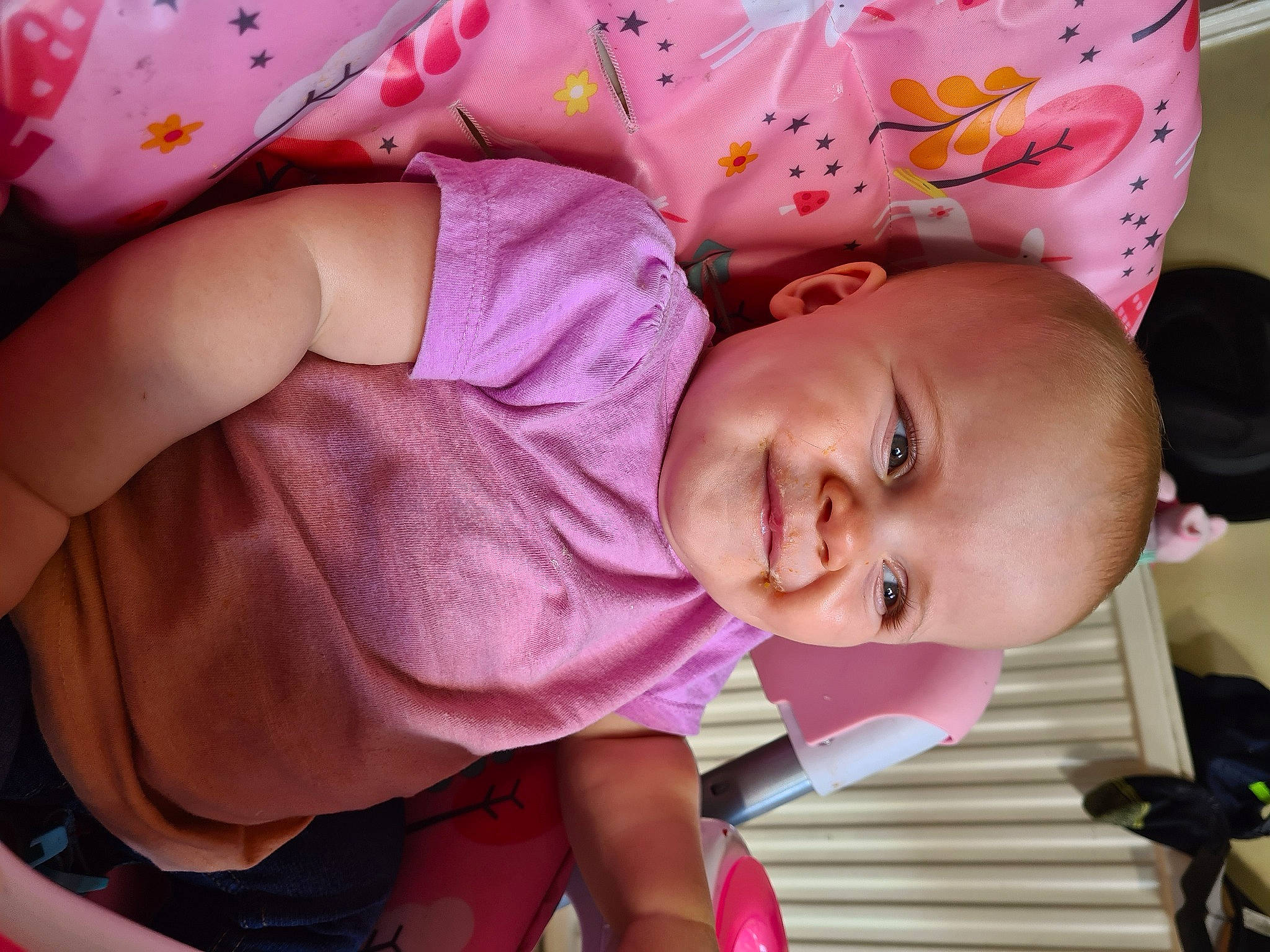 Charley is registered to the contest to win money with this photo: baby, baby_products, baby_toddler_clothing, cheek, child, comfort, eye, eyelash, happy, human_body, joy, lip, magenta, nose, pattern, person, pink, purple, skin, sleep
