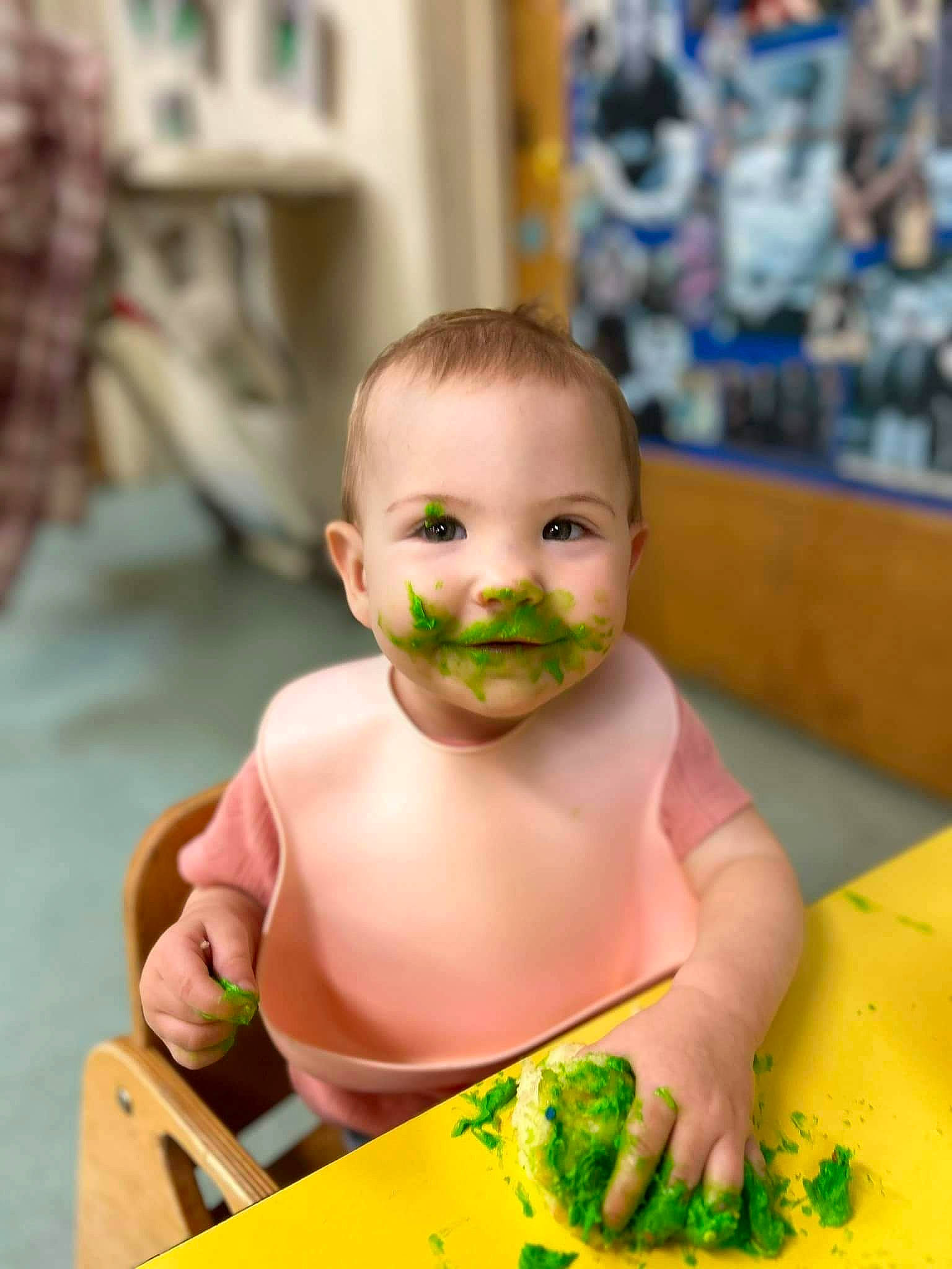 Rori is registered to the contest to win money with this photo: baby, baby_toddler_clothing, cheek, child, eye, eyebrow, eyelash, finger, food_craving, fun, green, happy, iris, mouth, nose, person, play, skin, smile, sweetness