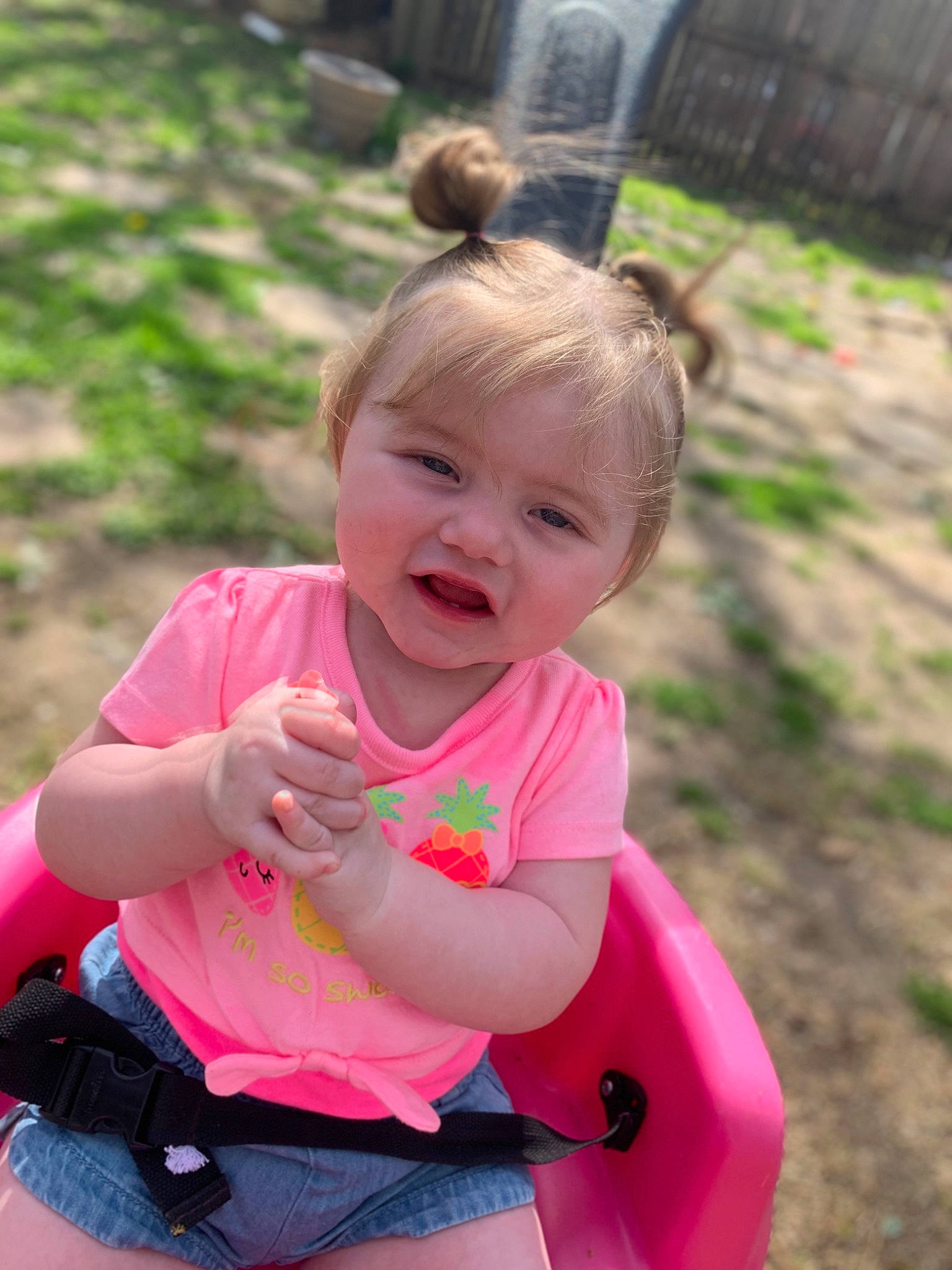 Adalynn Grace joined the competition — help win amazing prizes! baby, baby_products, child, fun, grass, leisure, people, person, pink, play, playground, public_space, recreation, skin, smile, summer, toddler, vacation